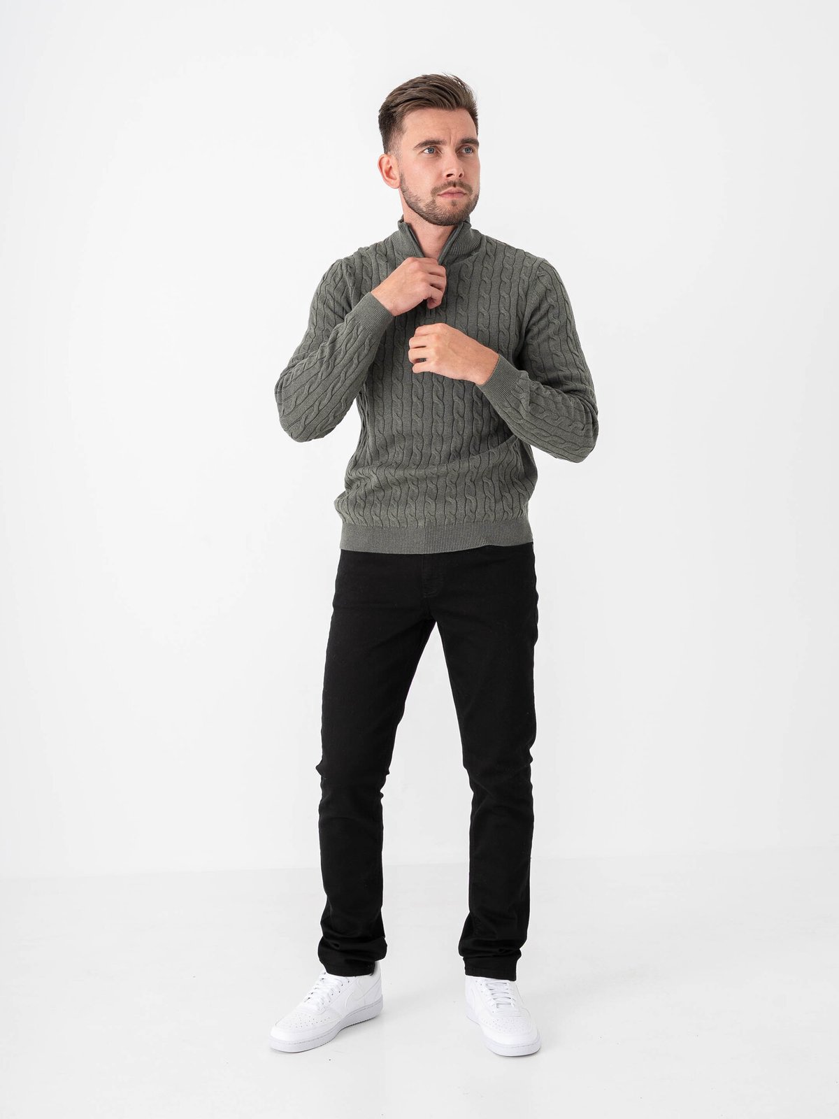 Only & Sons Loui Reg 12 Cabel Half Zip Knit Castor Gray Melange