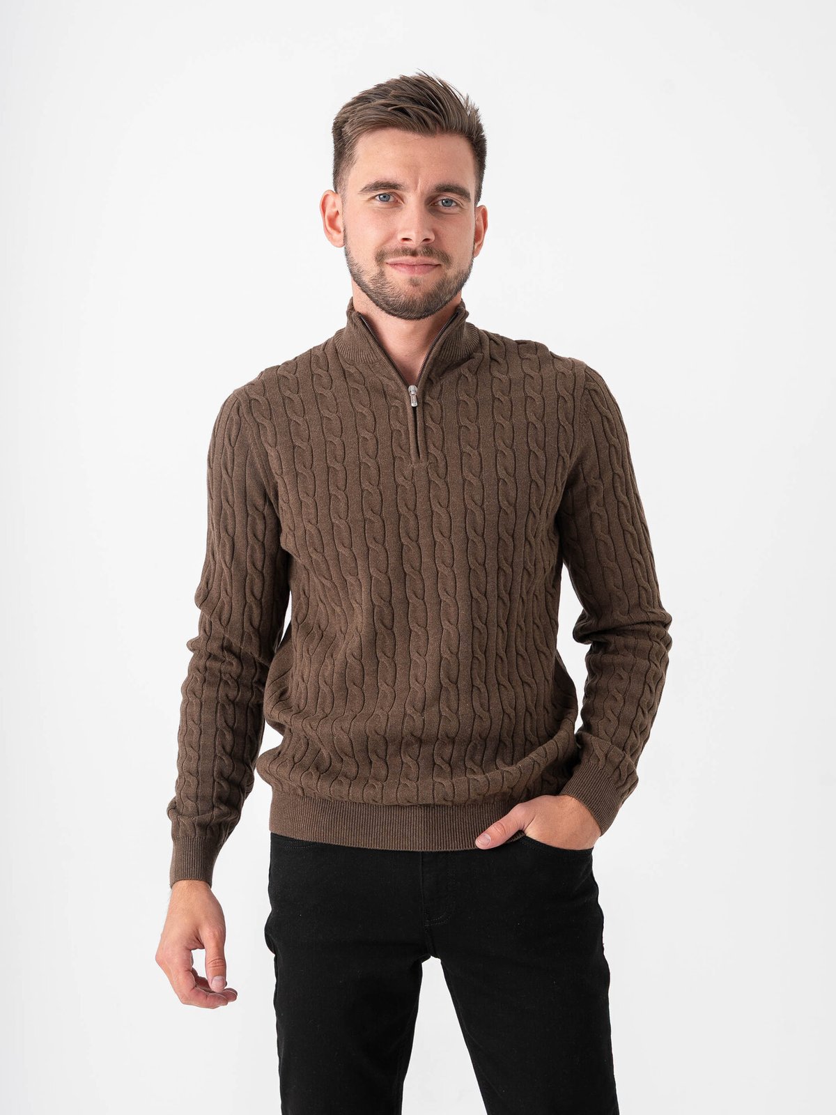 Only & Sons Loui Reg 12 Cabel Half Zip Knit Coffee Bean Melange