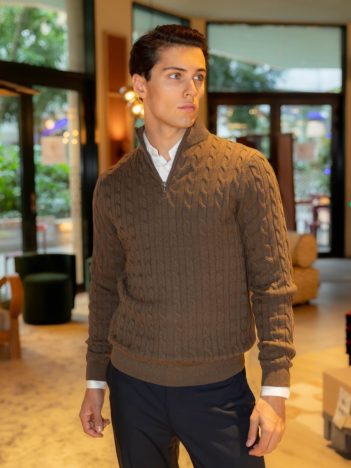 Only & Sons Loui Reg 12 Cabel Half Zip Knit Coffee Bean Melange