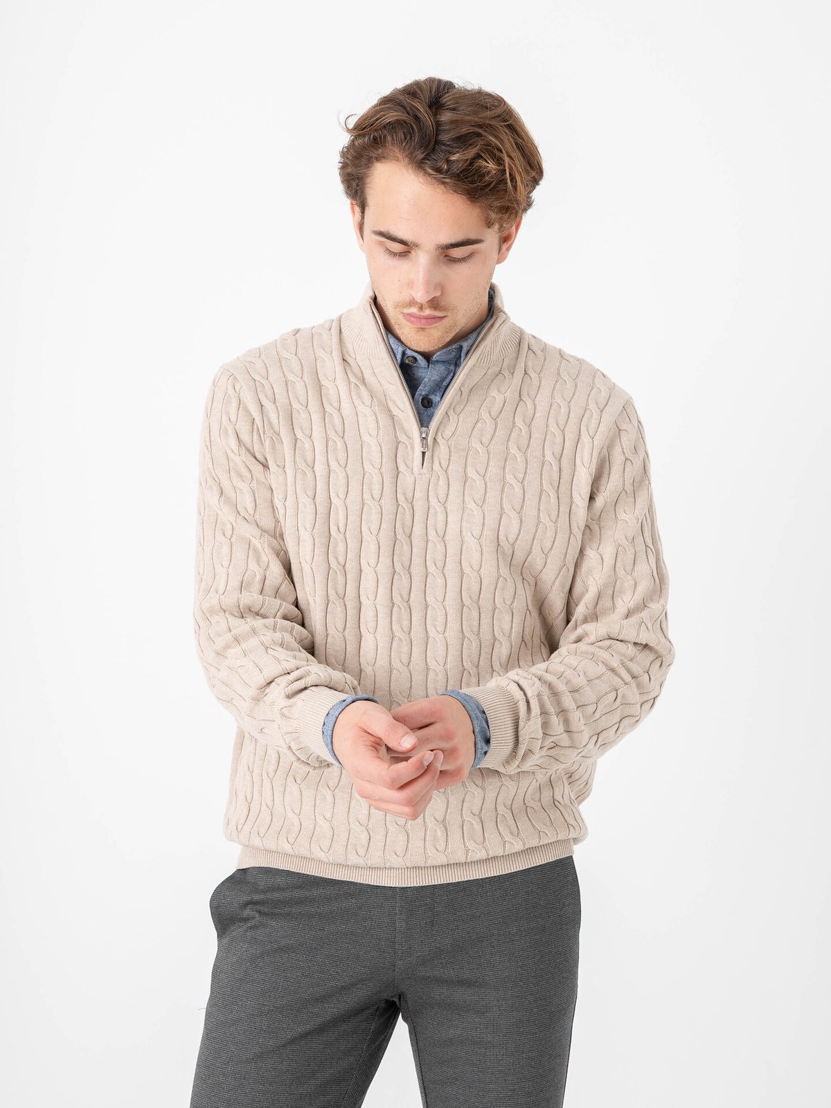 Only & Sons Loui Reg 12 Cabel Half Zip Knit Oatmeal Melange