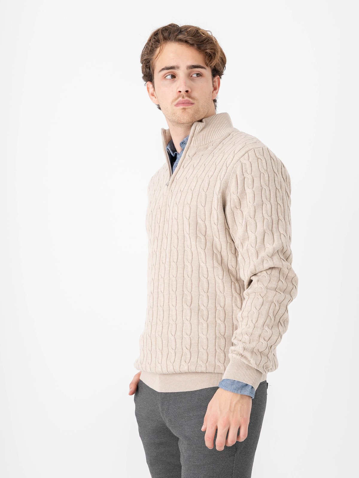 Only & Sons Loui Reg 12 Cabel Half Zip Knit Oatmeal Melange