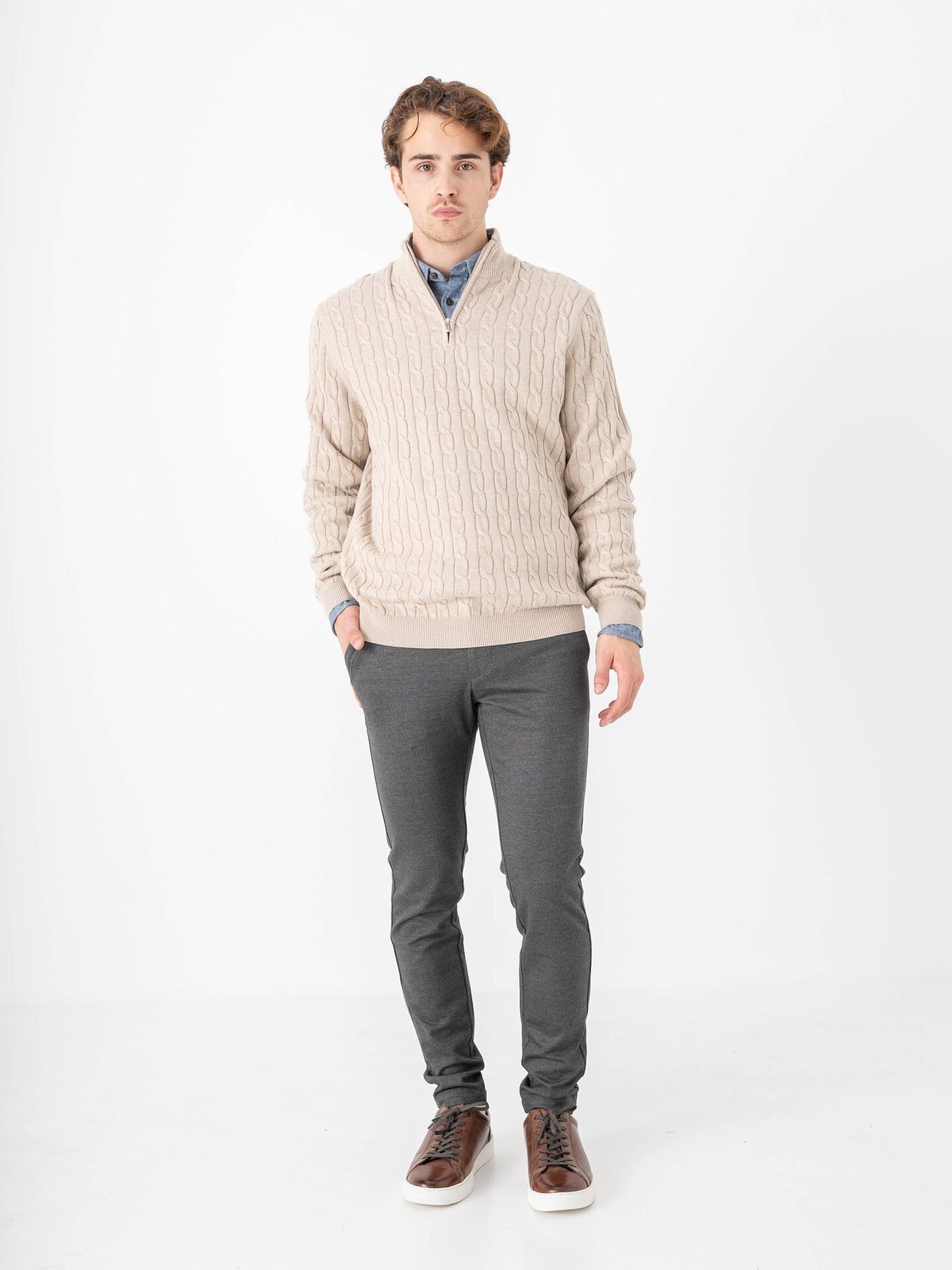 Only & Sons Loui Reg 12 Cabel Half Zip Knit Oatmeal Melange