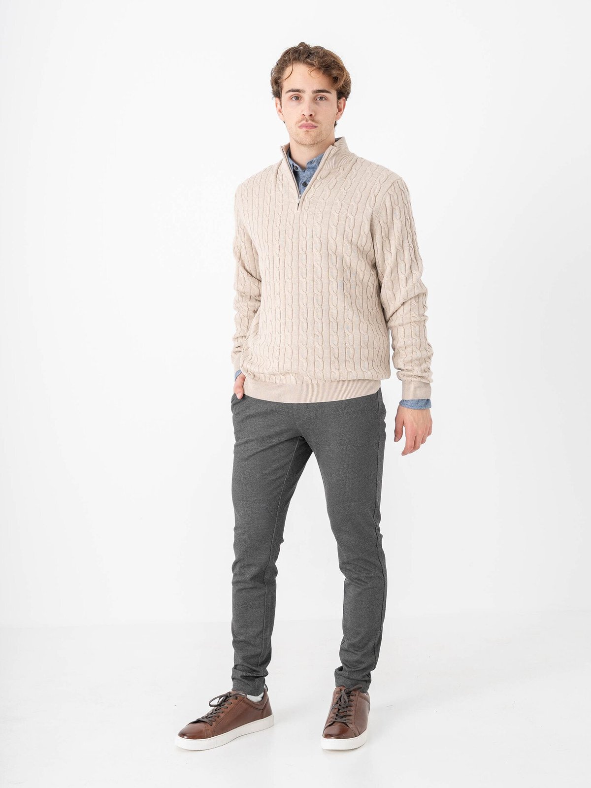 Only & Sons Loui Reg 12 Cabel Half Zip Knit Oatmeal Melange