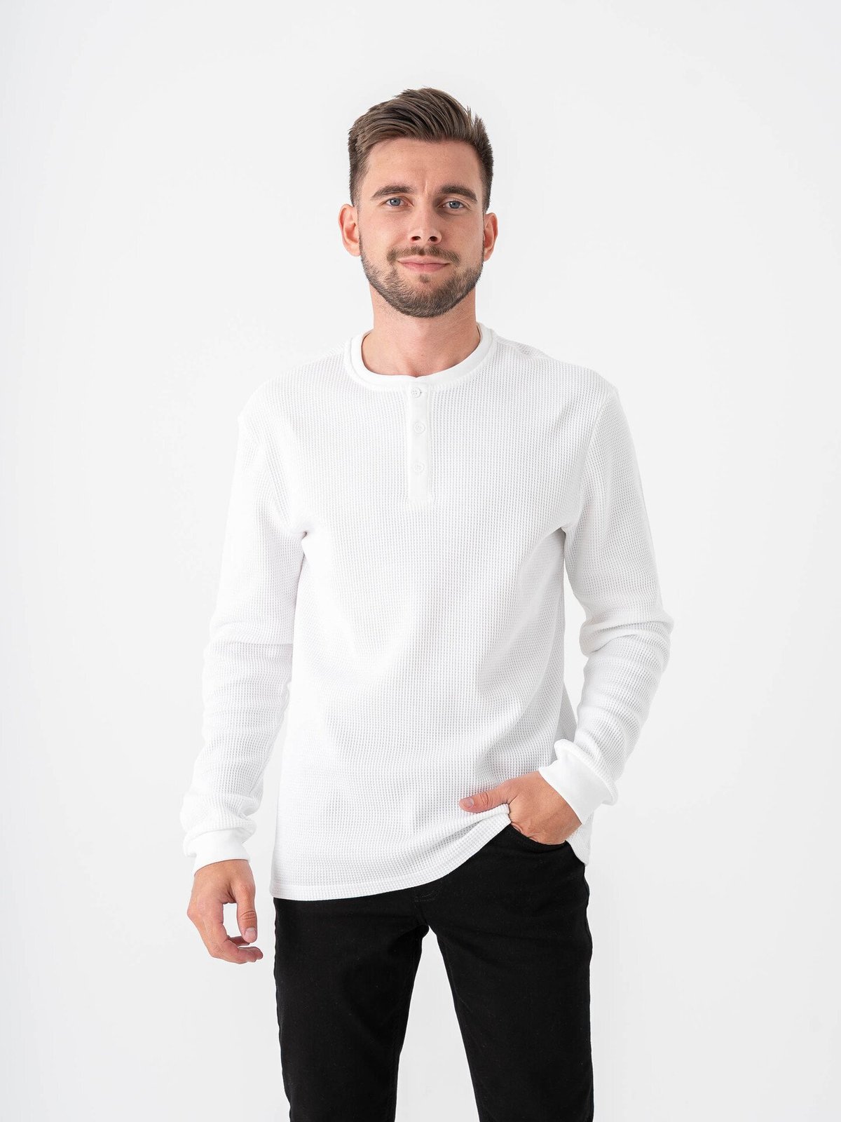 Only & Sons Tobie Reg Long Sleeve Henley Tee Bright White