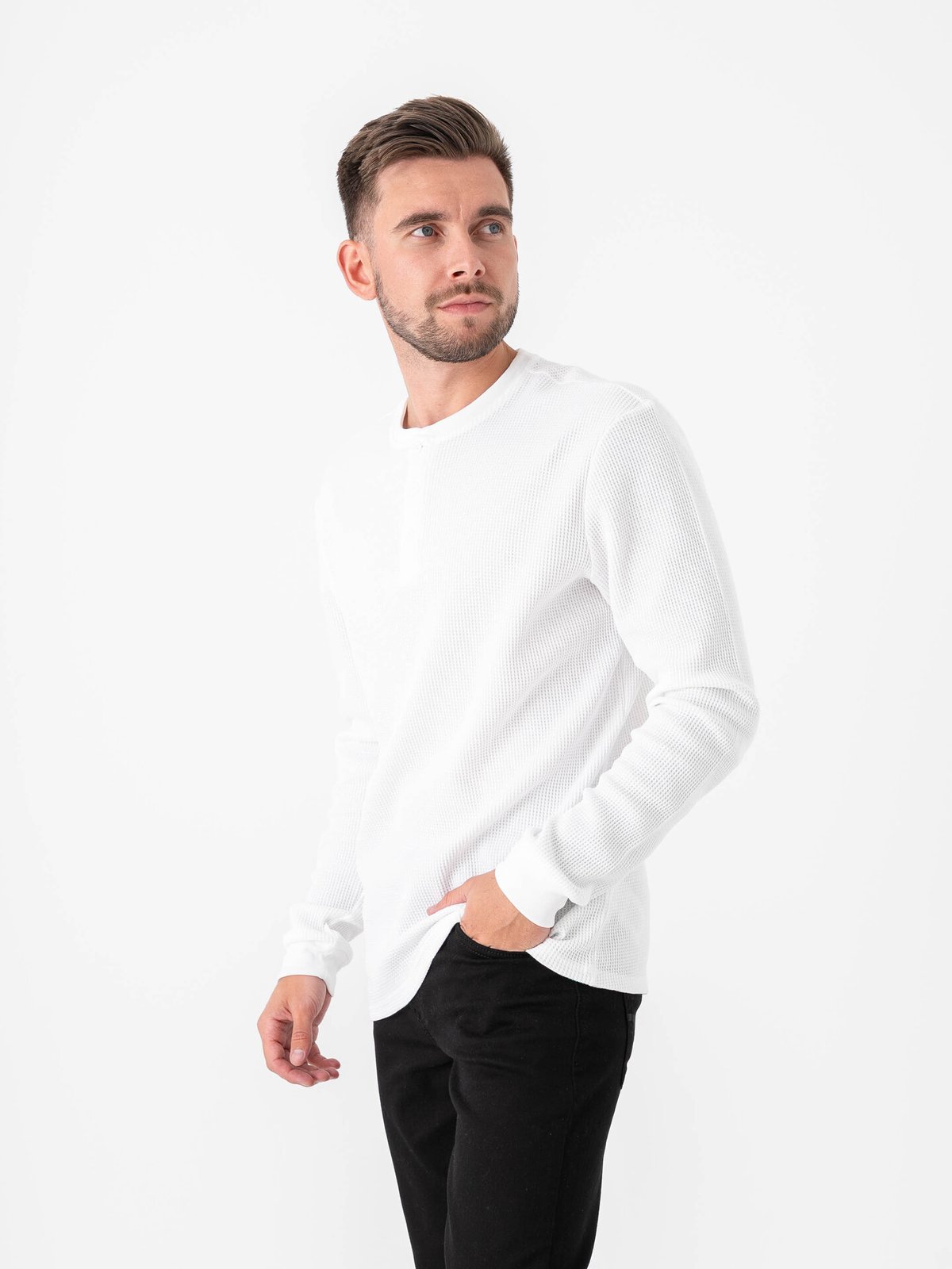 Only & Sons Tobie Reg Long Sleeve Henley Tee Bright White