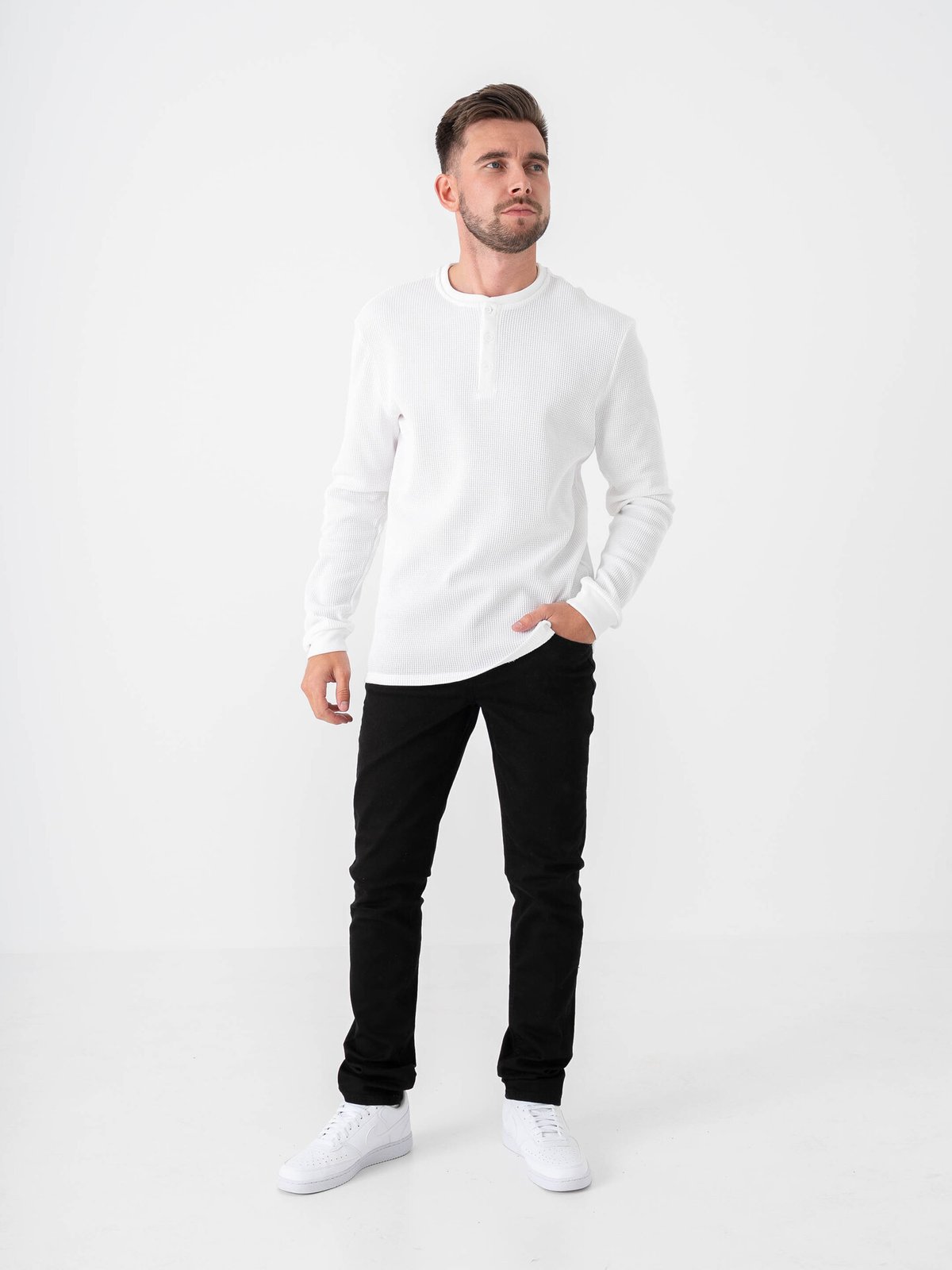 Only & Sons Tobie Reg Long Sleeve Henley Tee Bright White