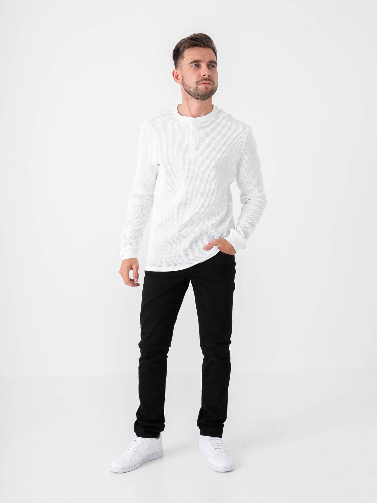 Only & Sons Tobie Reg Long Sleeve Henley Tee Bright White