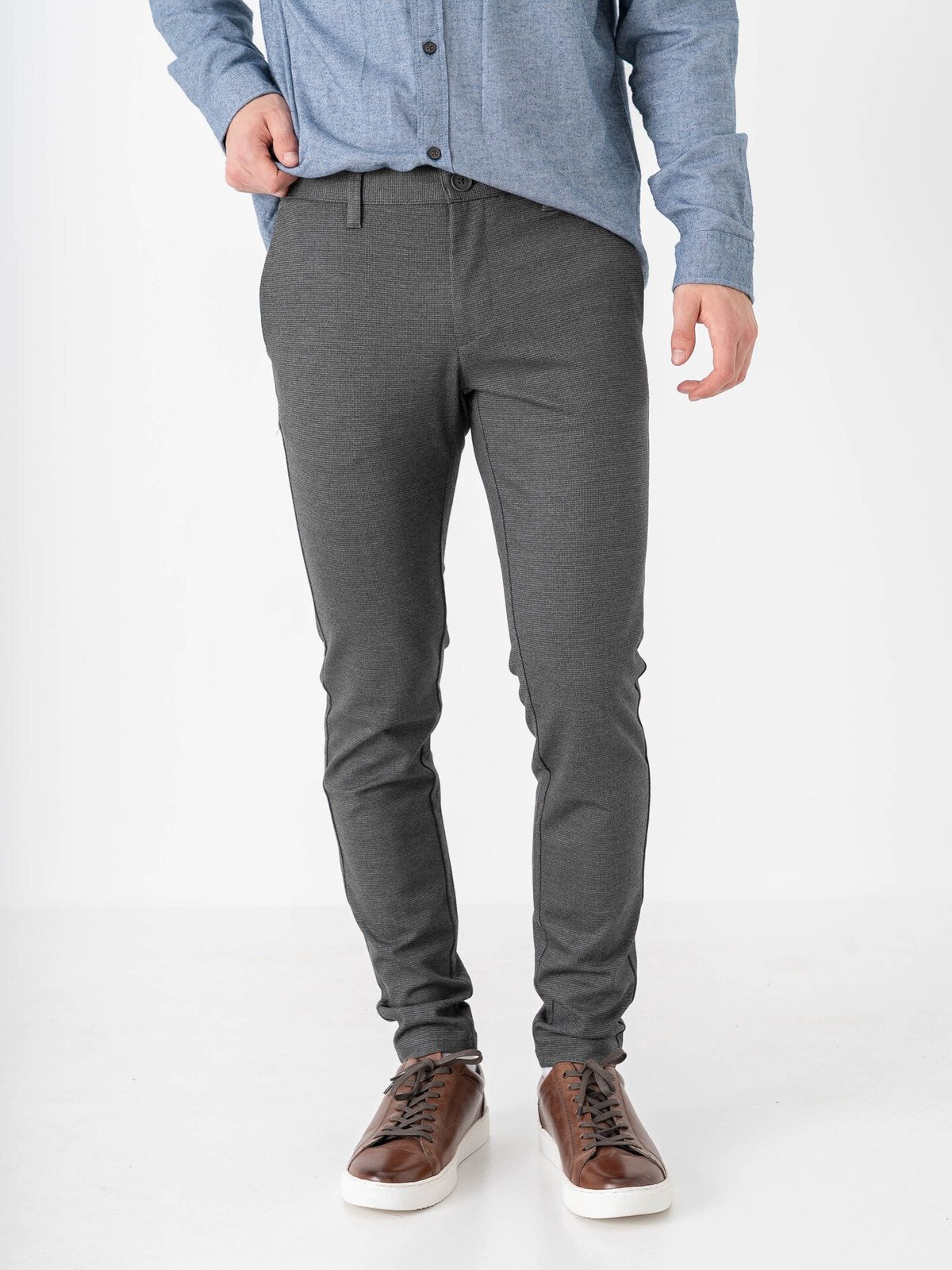 Only & Sons Mark Slim Check Pant Jet Black