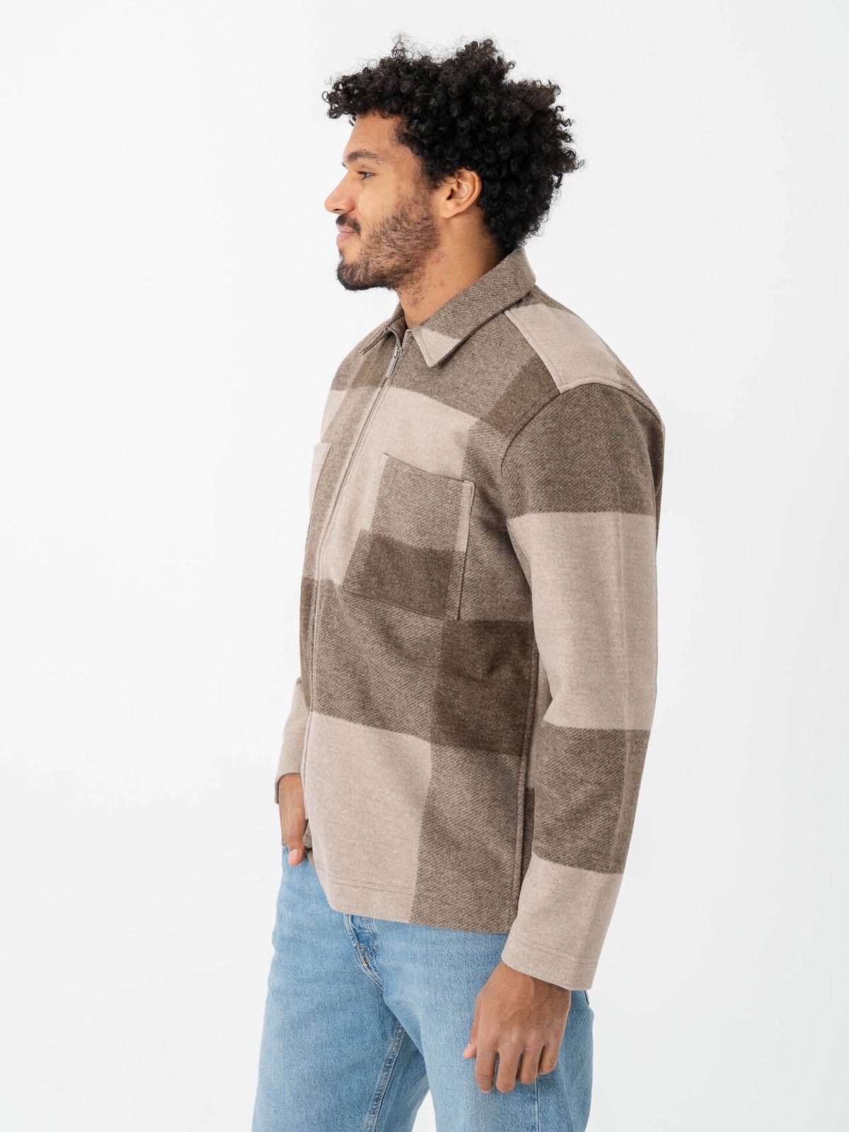 Only & Sons Wake Checked Zip Overshirt Chinchilla