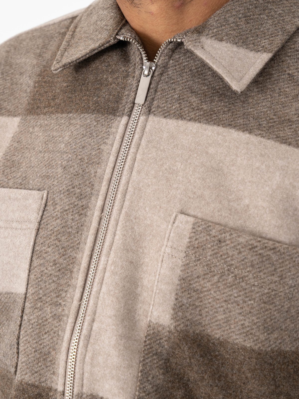 Only & Sons Wake Checked Zip Overshirt Chinchilla