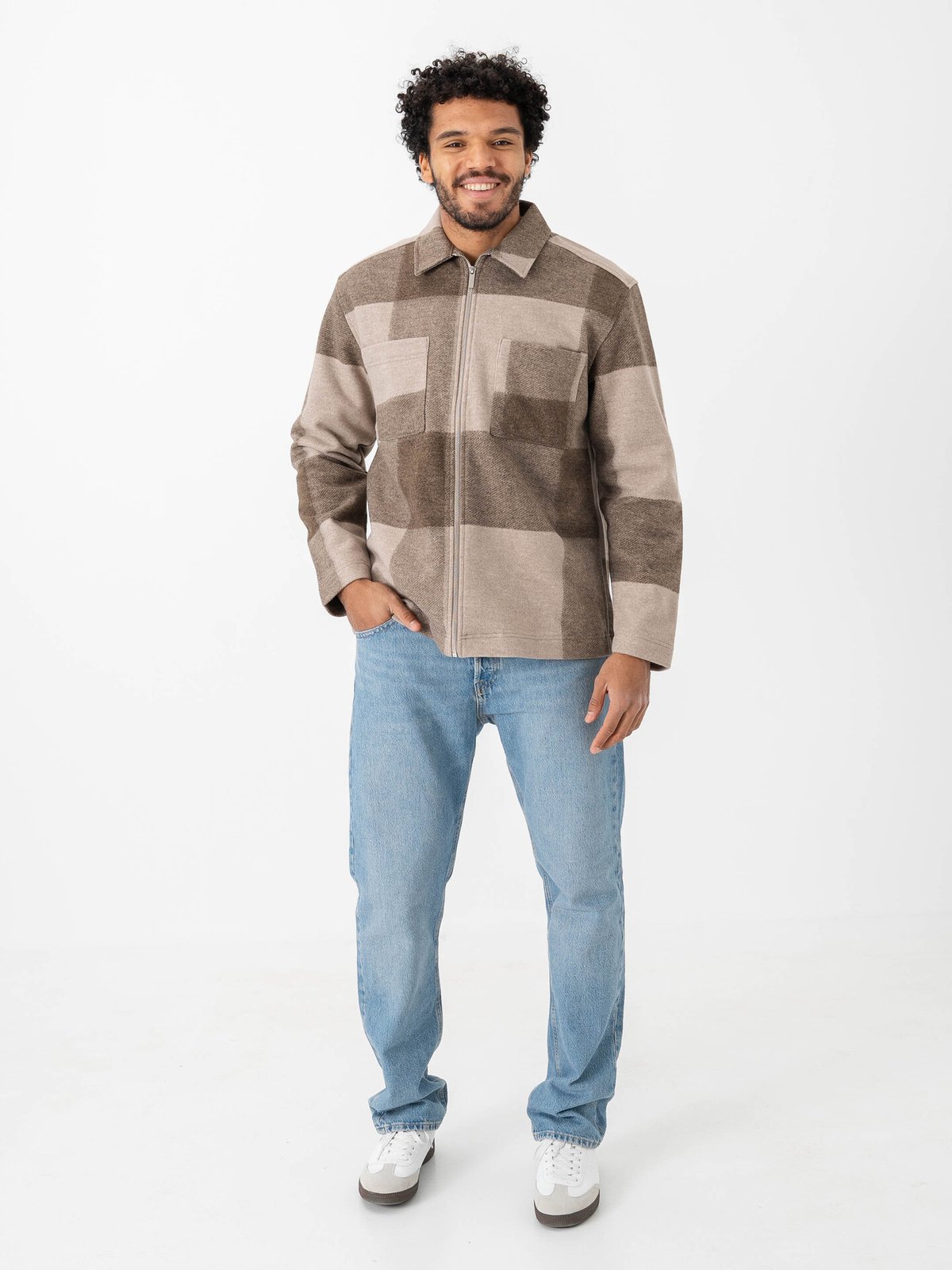 Only & Sons Wake Checked Zip Overshirt Chinchilla