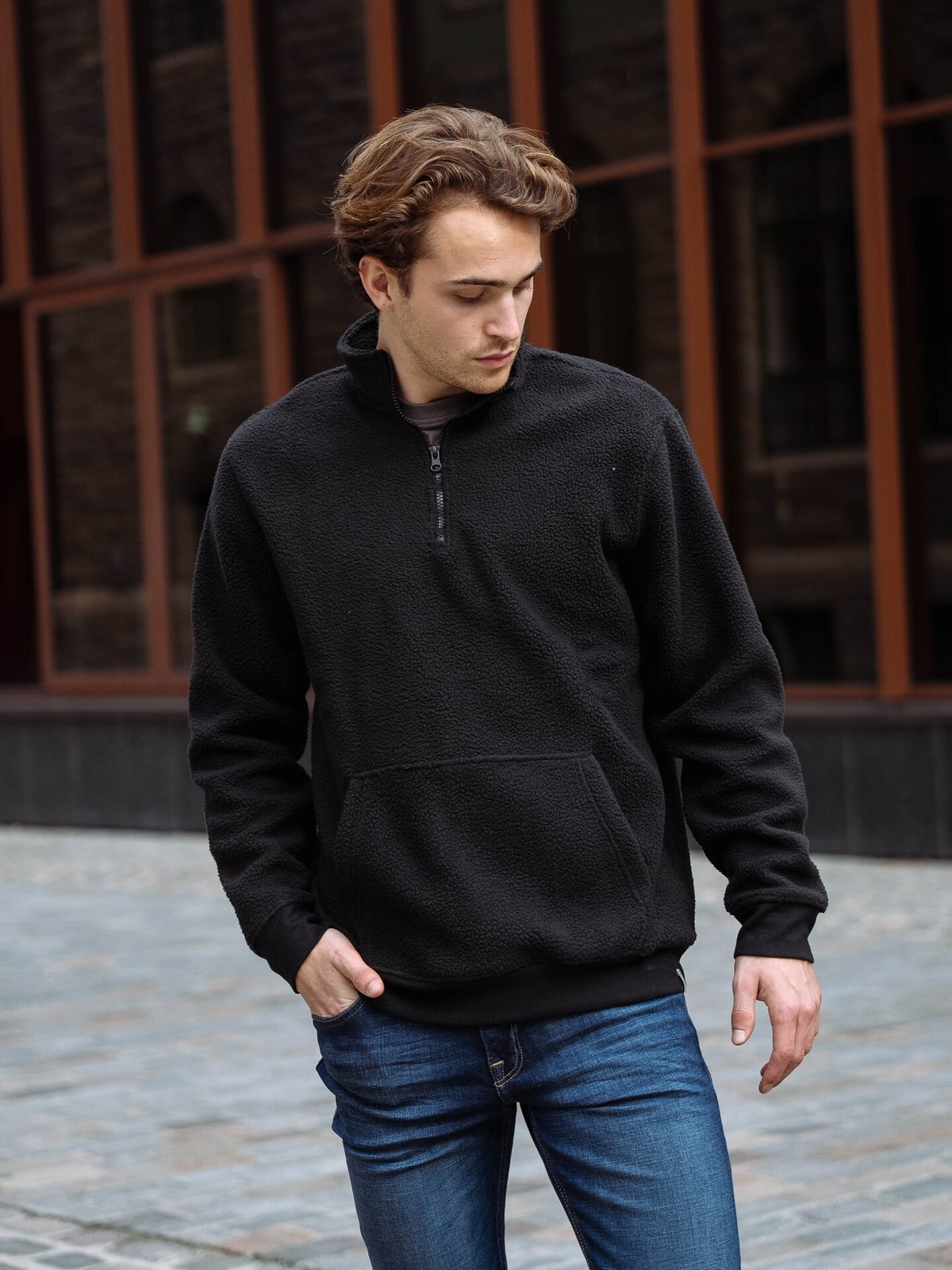 Only & Sons Emilio Reg Teddy Zip Sweat Black