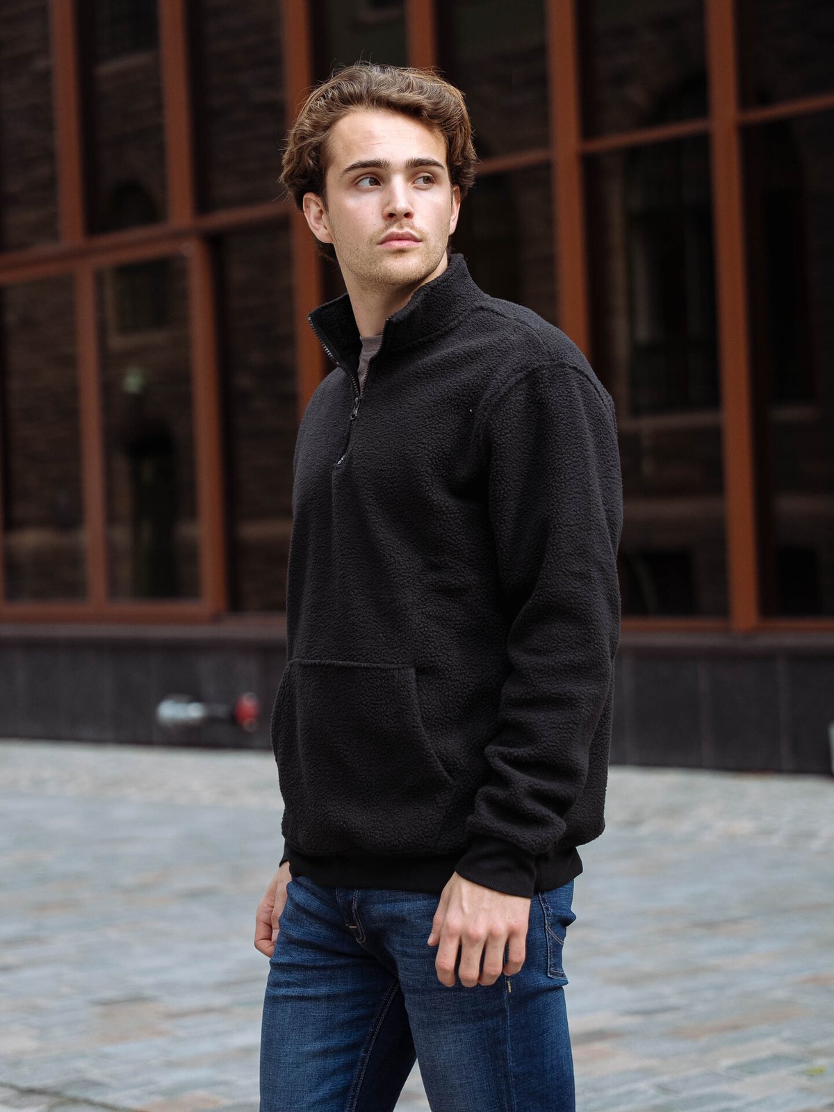 Only & Sons Emilio Reg Teddy Zip Sweat Black