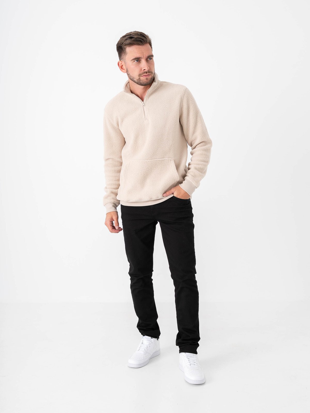 Only & Sons Emilio Reg Teddy Zip Sweat Silver Lining