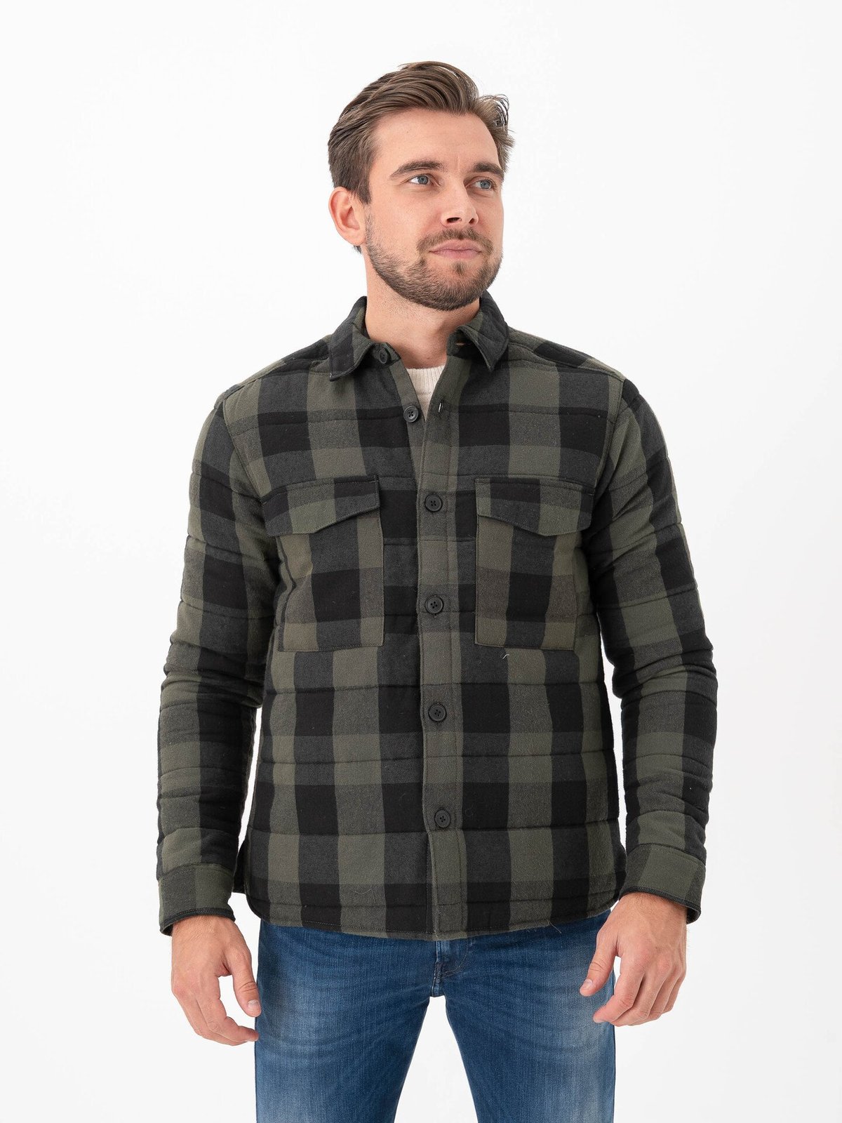 Only & Sons Gudmund Check Shacket Forest Night