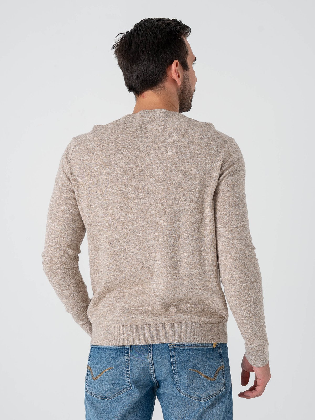 Only & Sons Tim Reg Long Sleeve Linen Crew Knit Desert Taupe / Cloud Dancer Twist