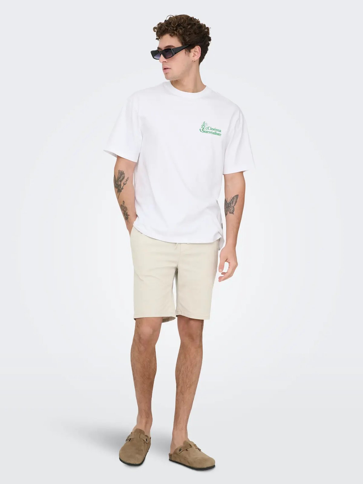 Only & Sons Reid Slim Slub Shorts Silver Lining