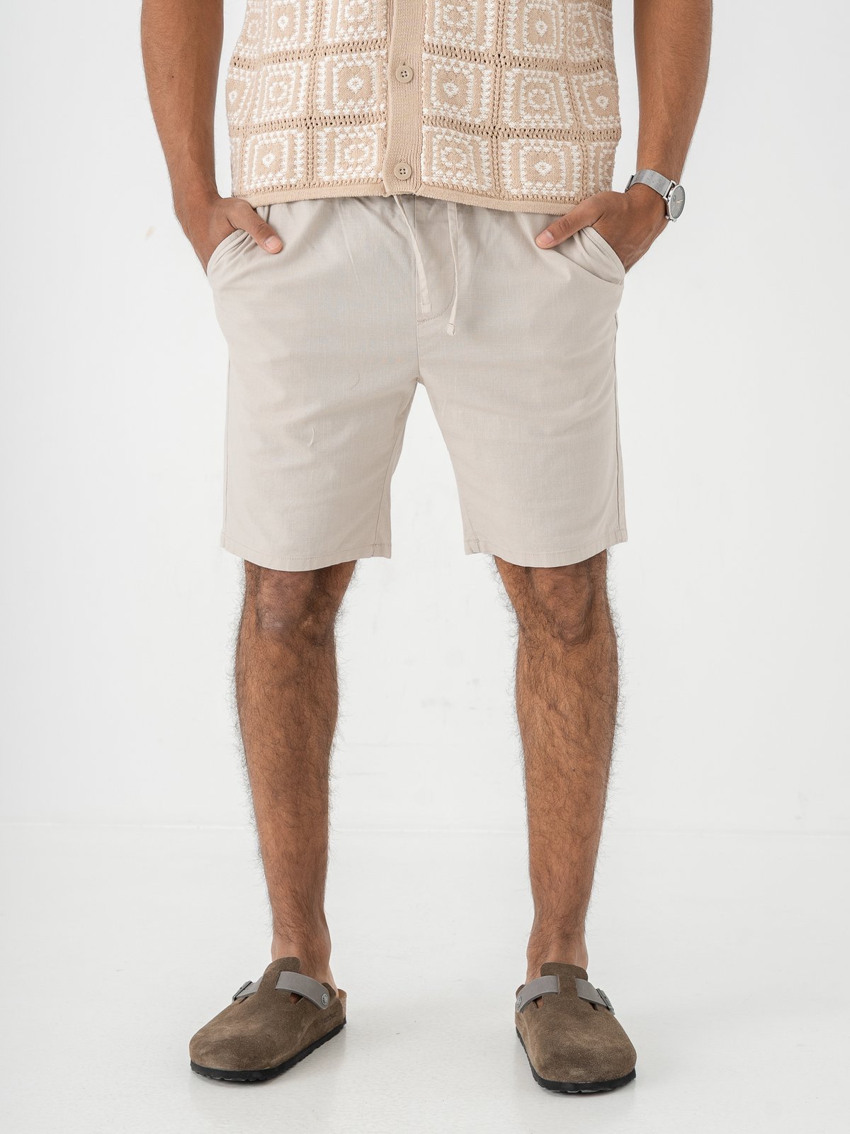 Only & Sons Reid Slim Slub Shorts Silver Lining