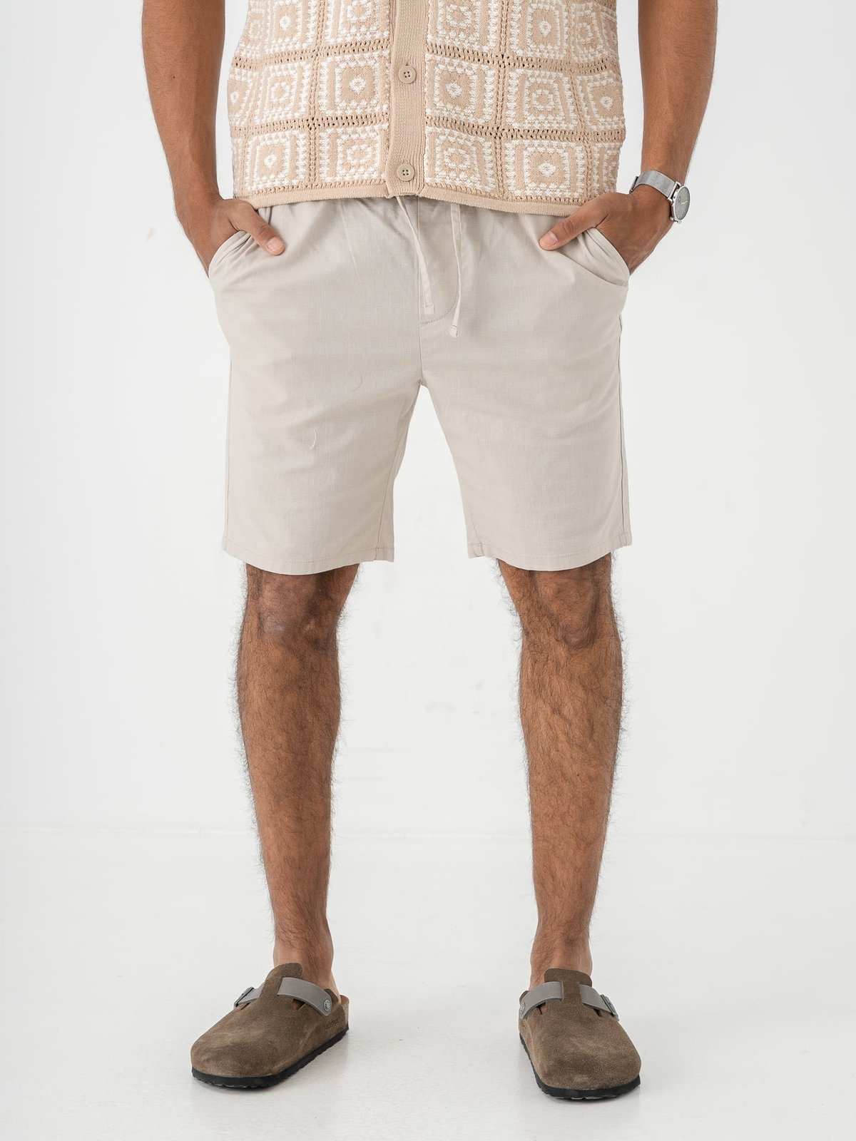 Only & Sons Reid Slim Slub Shorts Silver Lining