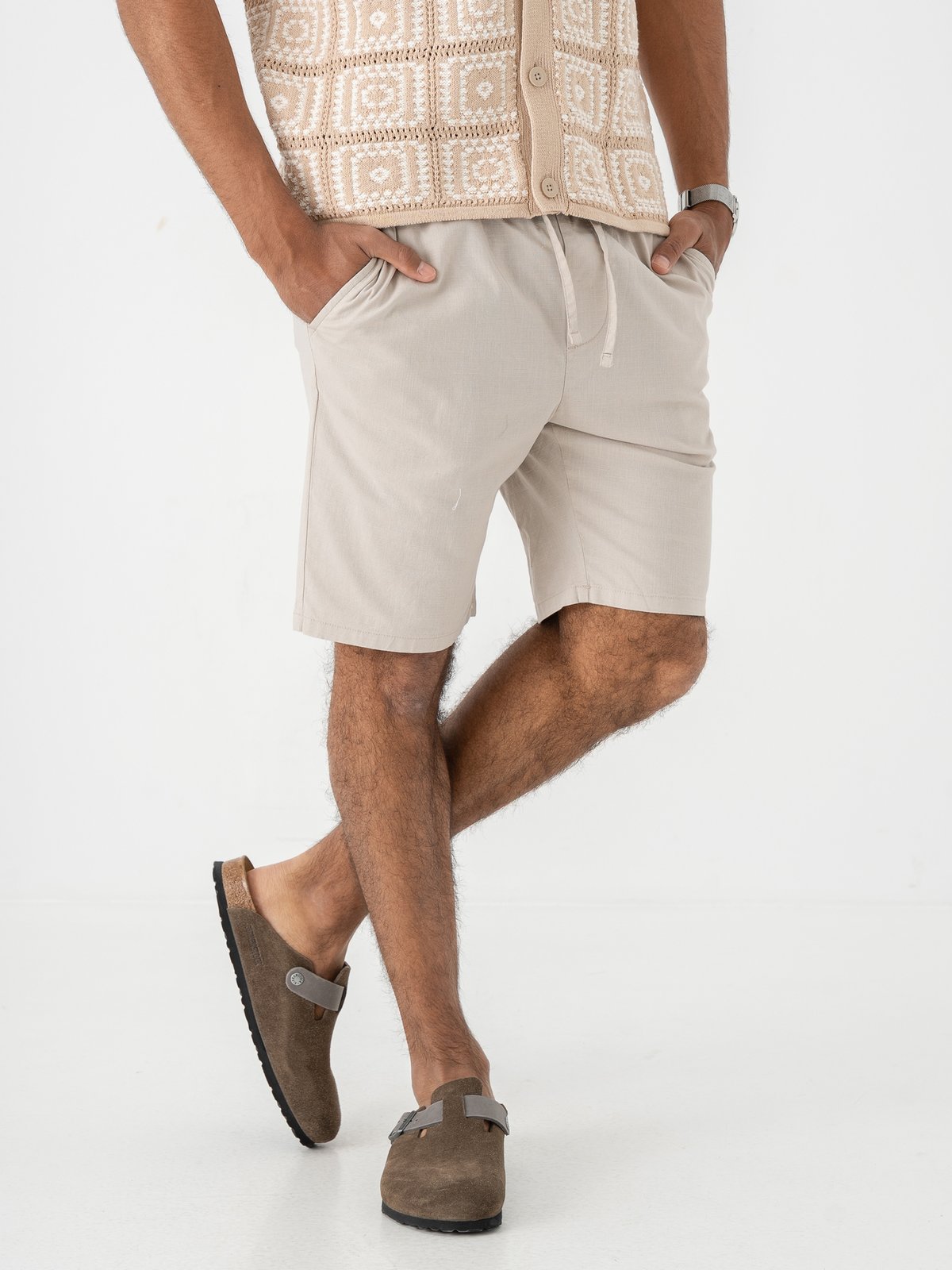 Only & Sons Reid Slim Slub Shorts Silver Lining