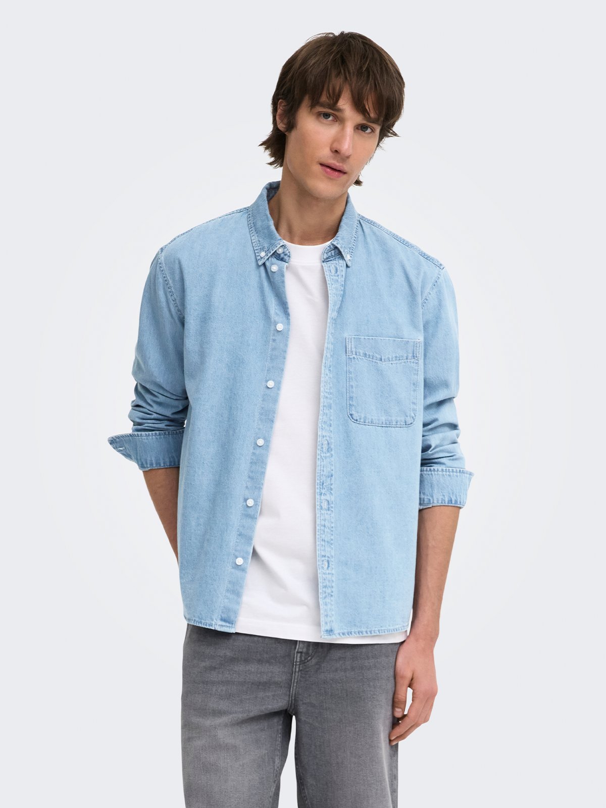 Only & Sons Orson Regular Denim Shirt Light Blue Denim