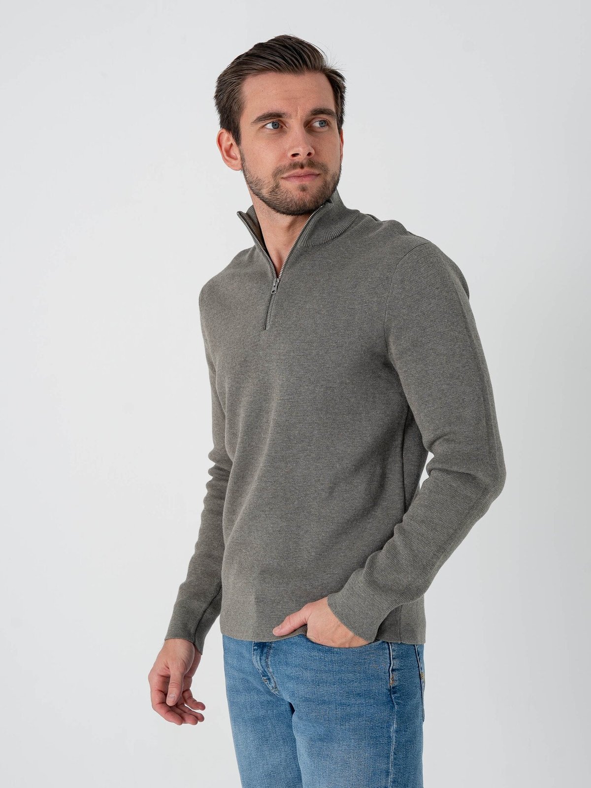 Only & Sons Ting Life Regular Half Zip Knit Castor Gray