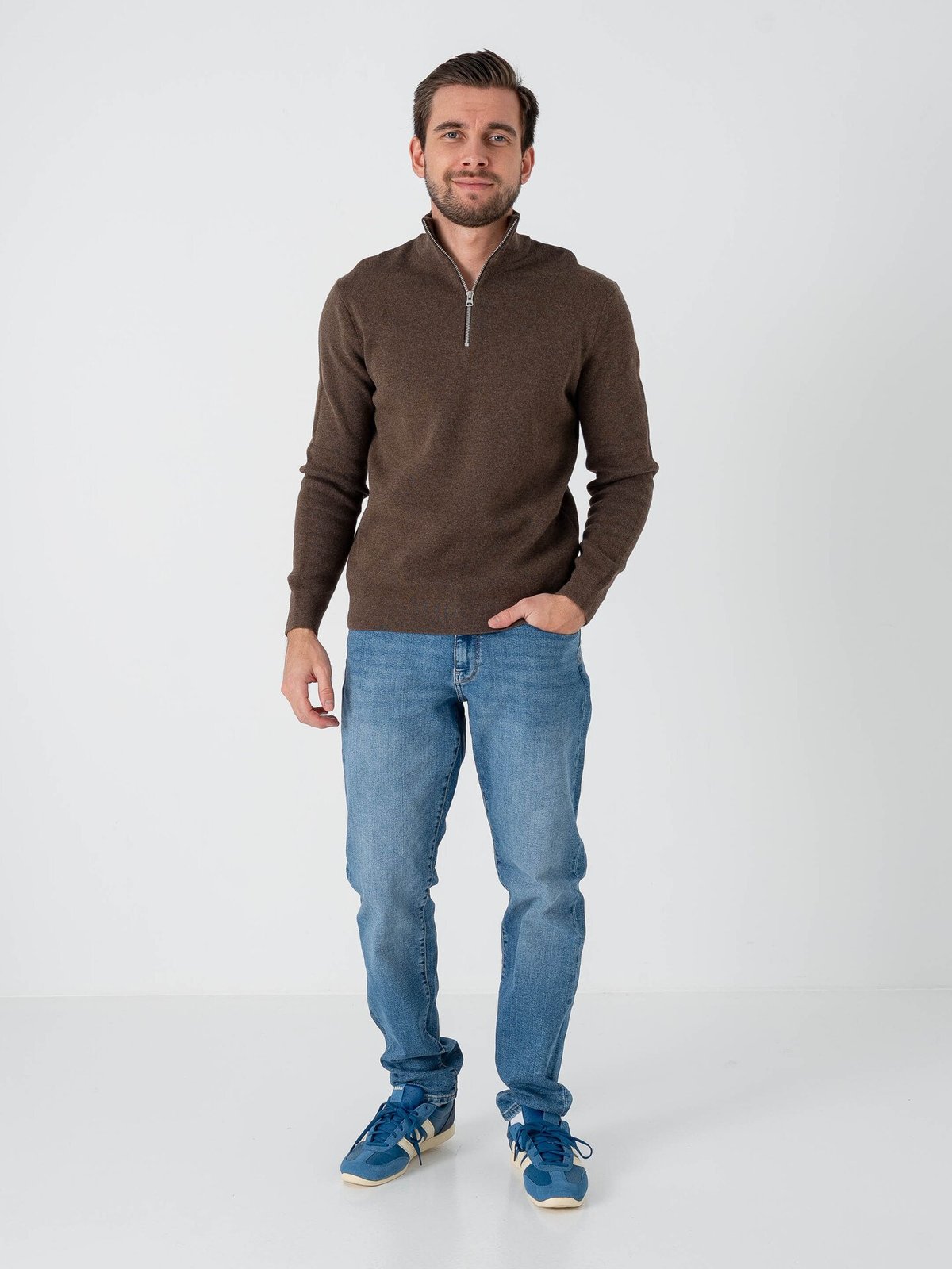 Only & Sons Ting Life Regular Half Zip Knit Coffee Bean