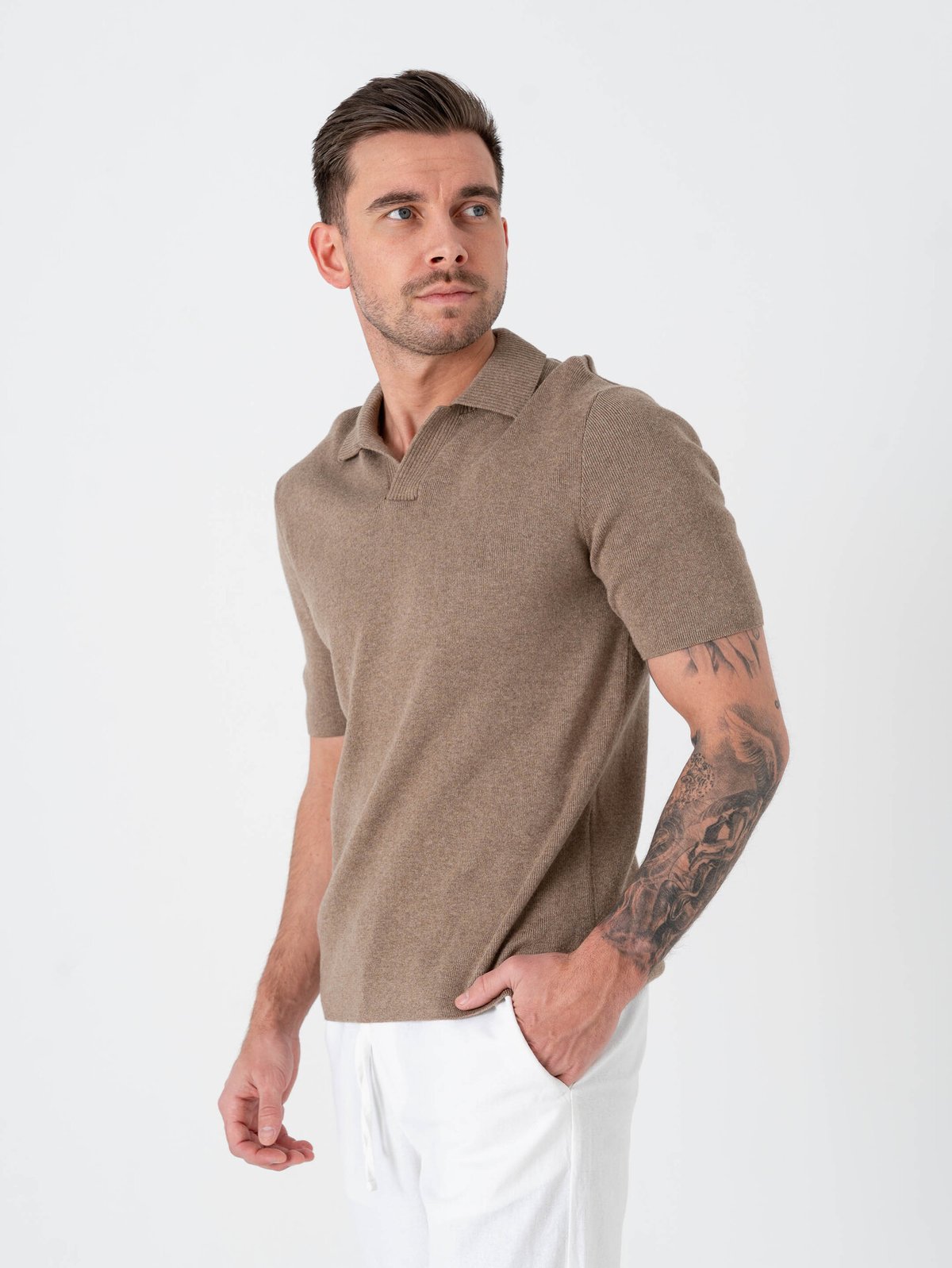 Only & Sons Travis Regular Short Sleeve Mel Knit Desert Taupe Melange