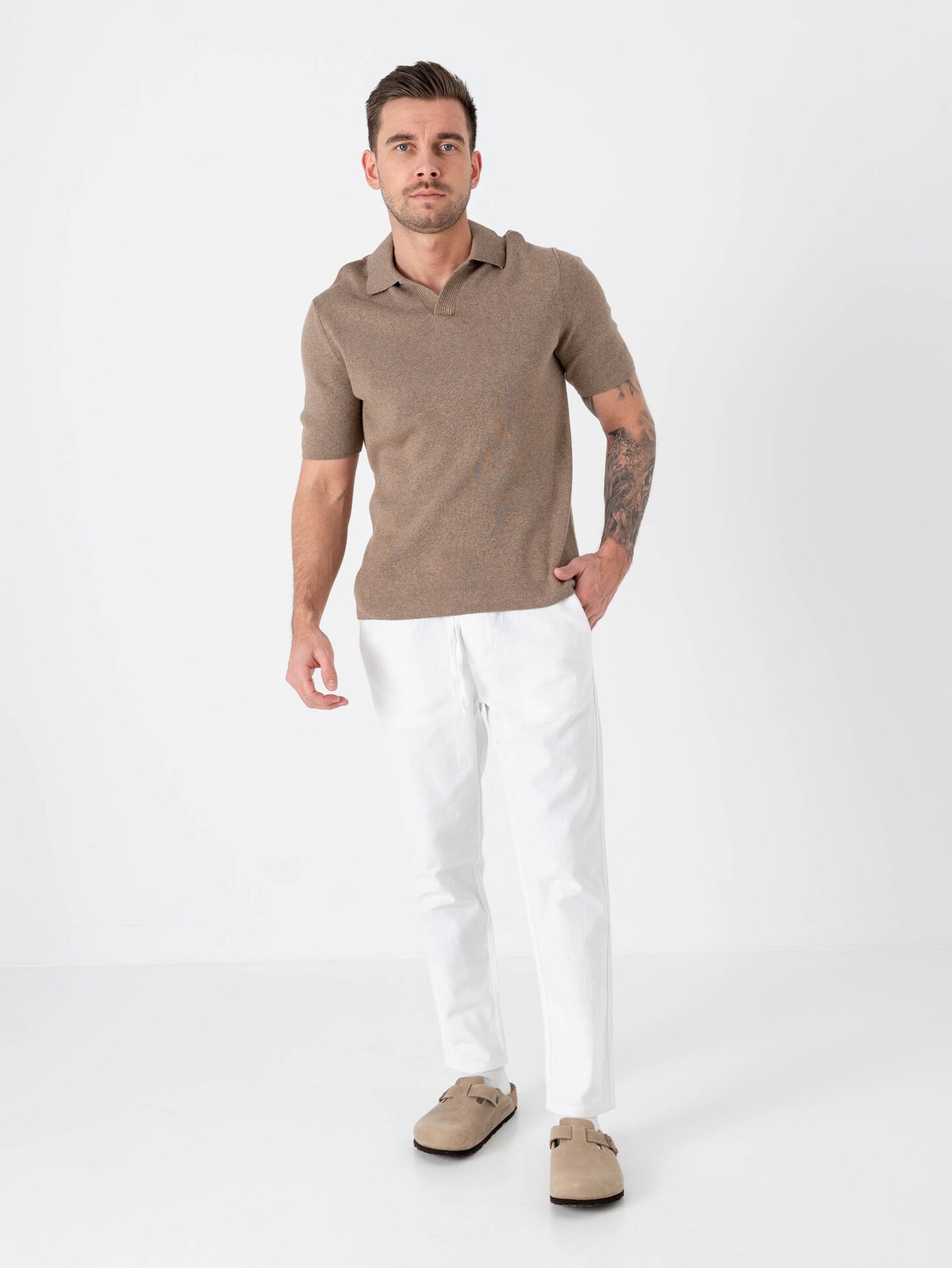 Only & Sons Travis Regular Short Sleeve Mel Knit Desert Taupe Melange