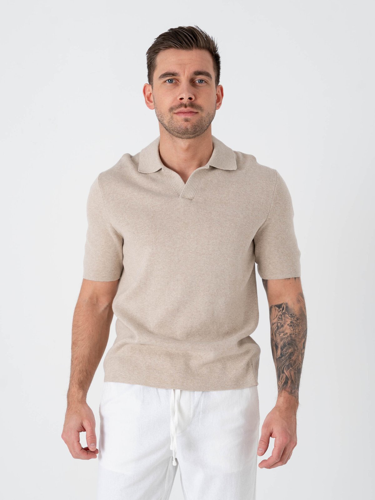 Only & Sons Travis Regular Short Sleeve Mel Knit Oatmeal Melange