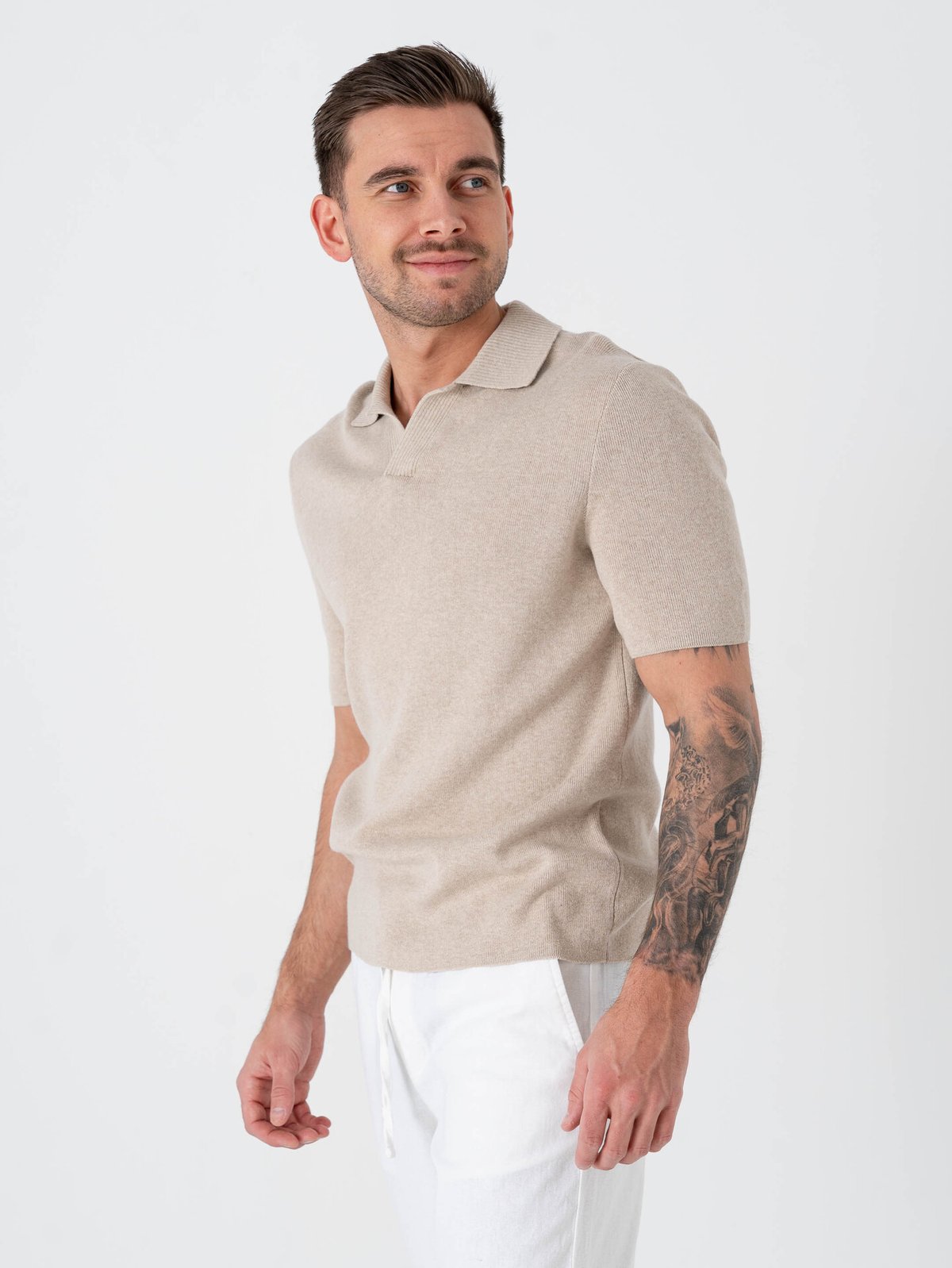 Only & Sons Travis Regular Short Sleeve Mel Knit Oatmeal Melange