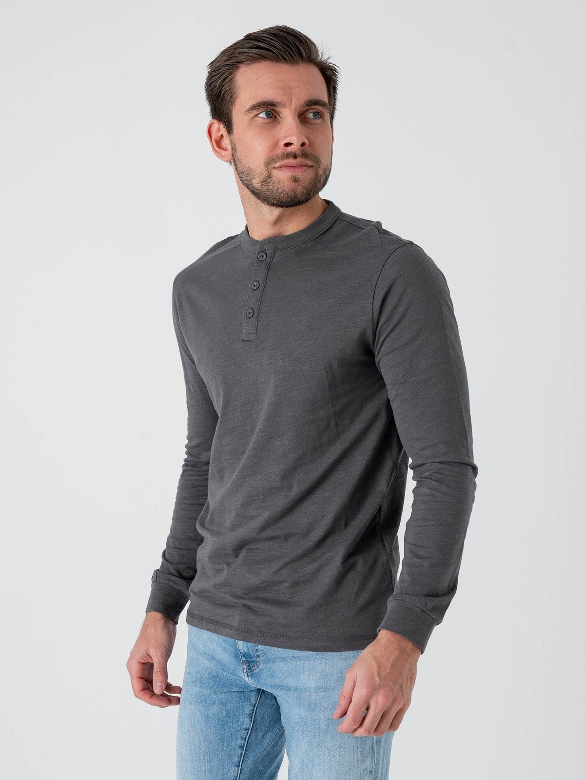 Only & Sons Benne Henley Regular Long Sleeve Tee Grey Pinstripe