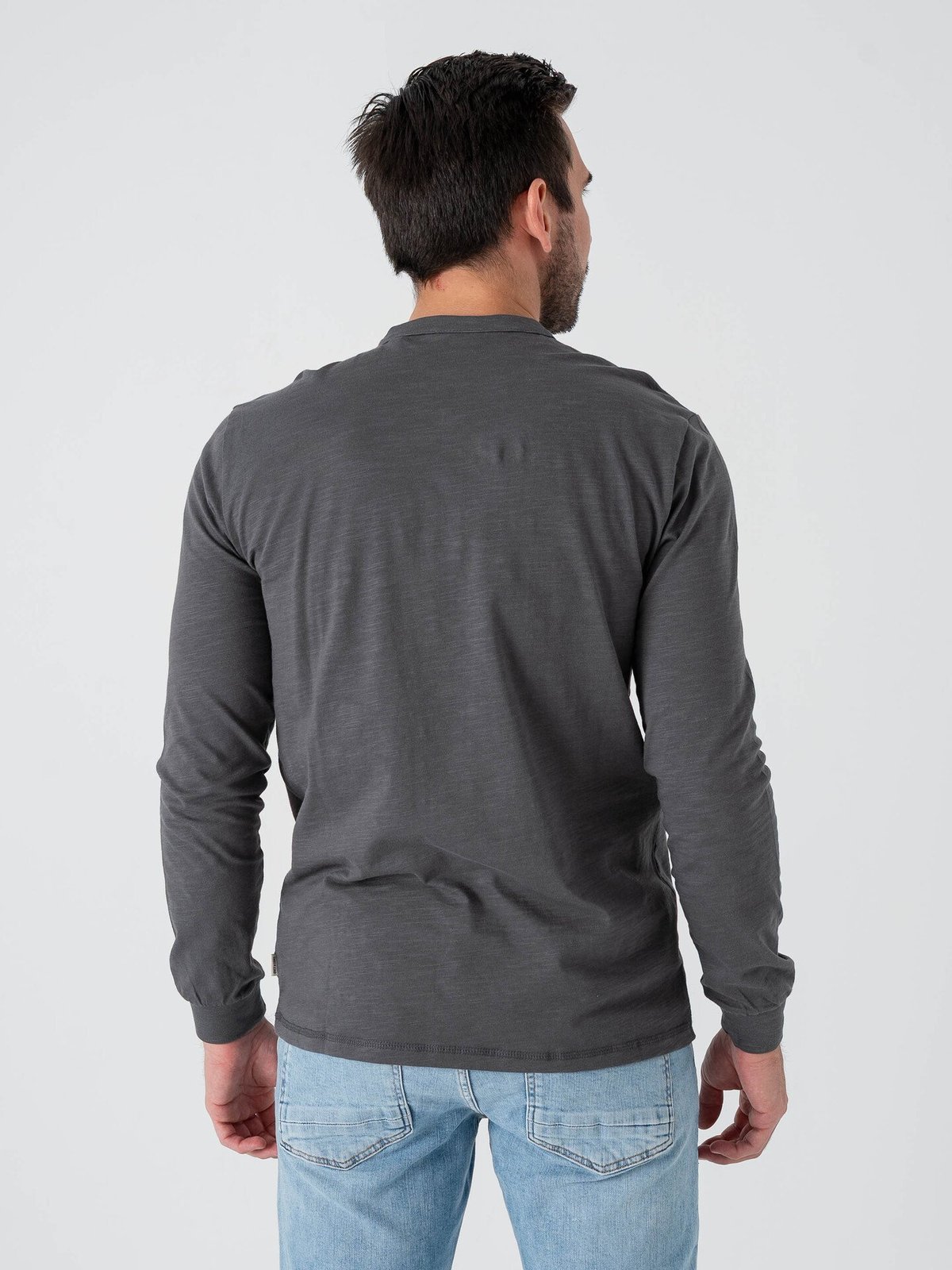 Only & Sons Benne Henley Regular Long Sleeve Tee Grey Pinstripe