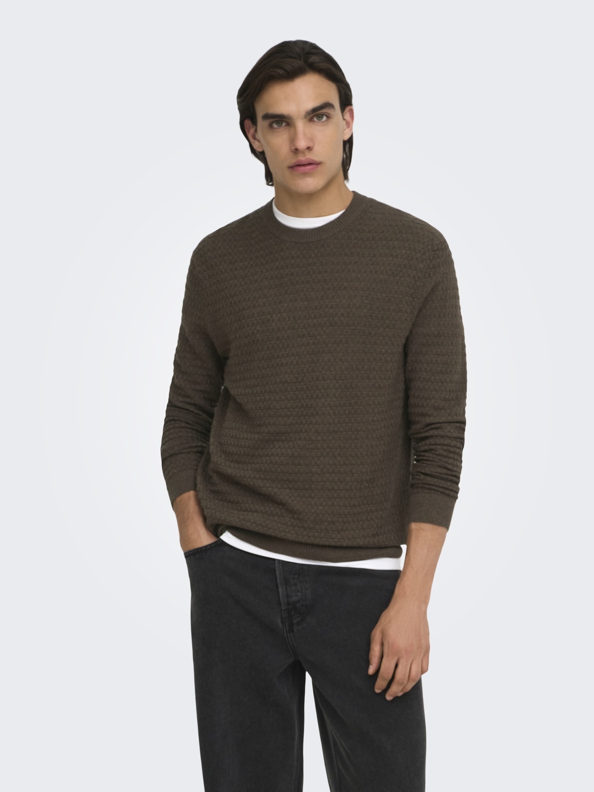 Only & Sons Loui Long Sleeve Structure Crew Regular Brun
