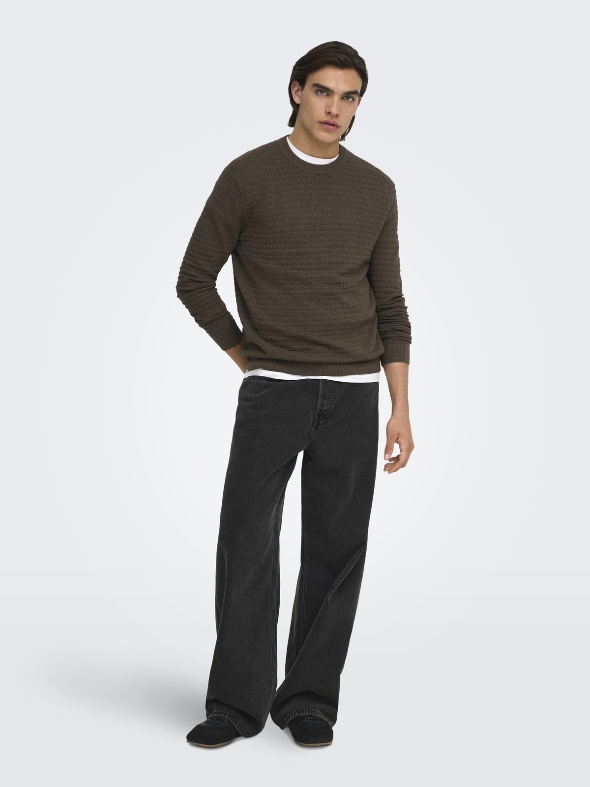 Only & Sons Loui Long Sleeve Structure Crew Regular Brun