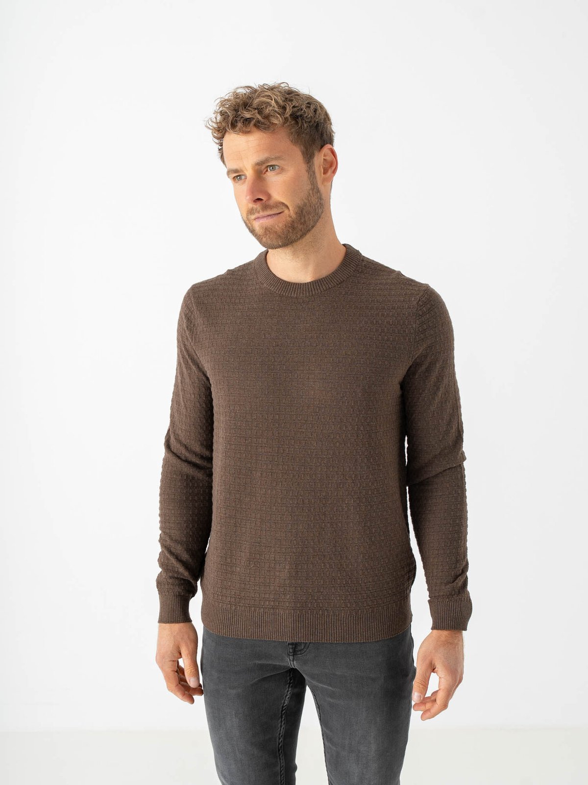 Only & Sons Loui Long Sleeve Structure Crew Regular Brun