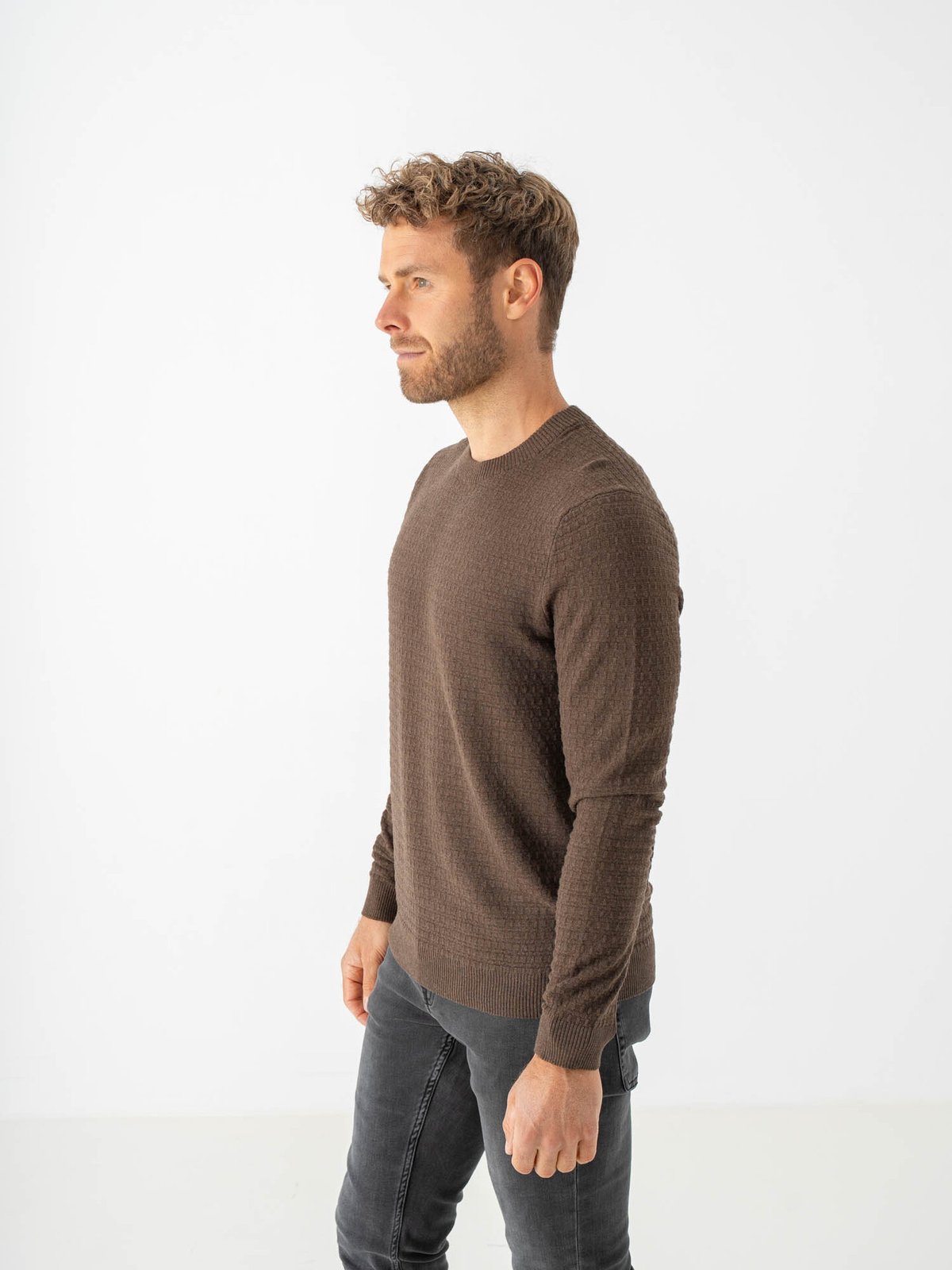 Only & Sons Loui Long Sleeve Structure Crew Regular Brun