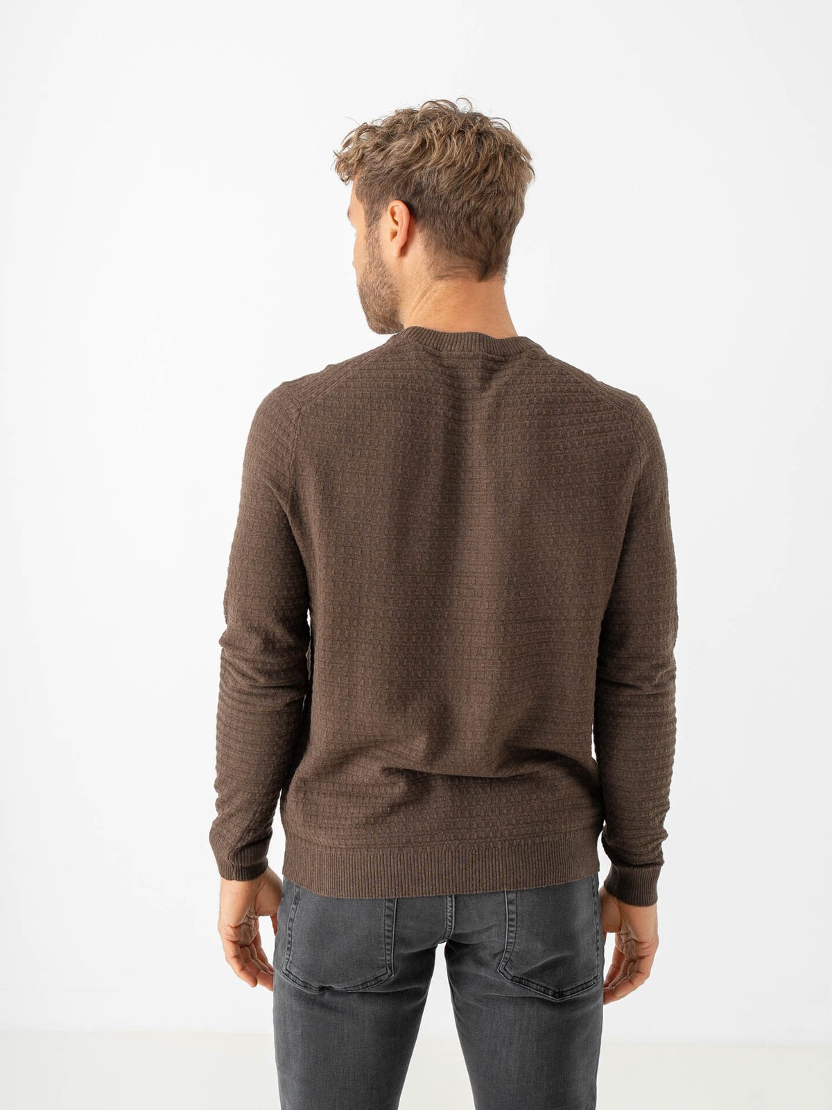 Only & Sons Loui Long Sleeve Structure Crew Regular Brun
