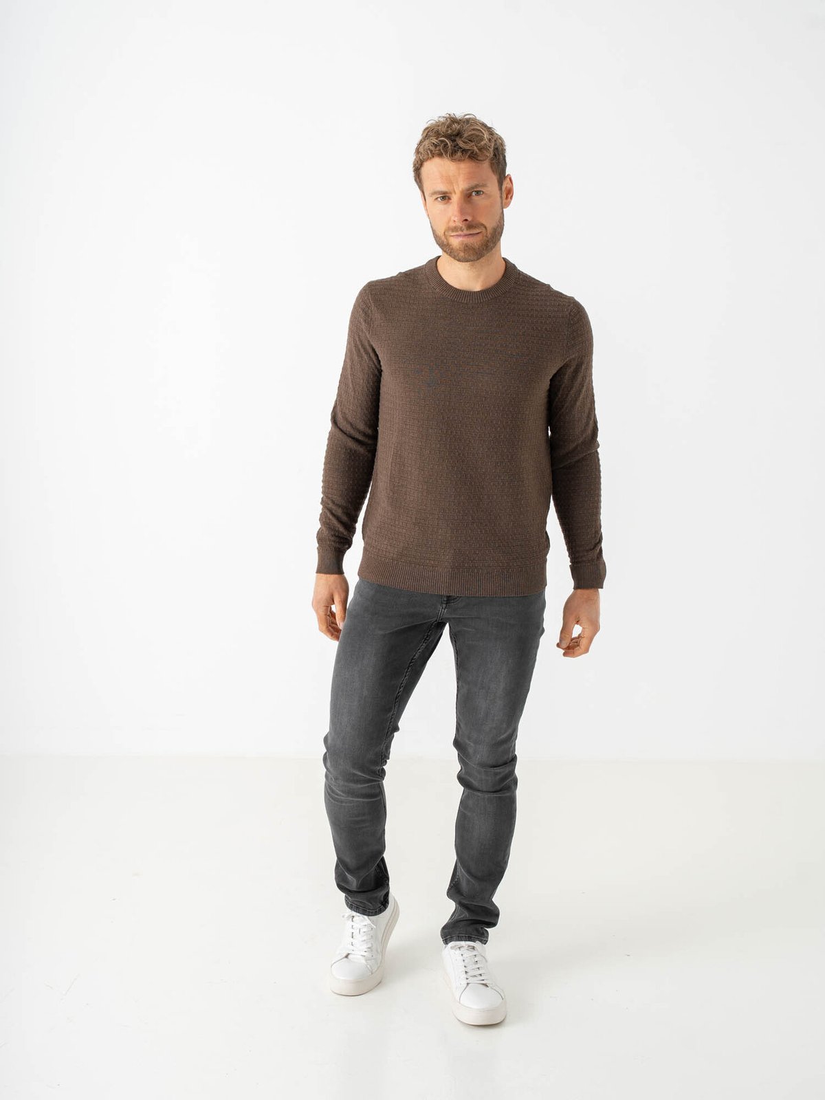Only & Sons Loui Long Sleeve Structure Crew Regular Brun