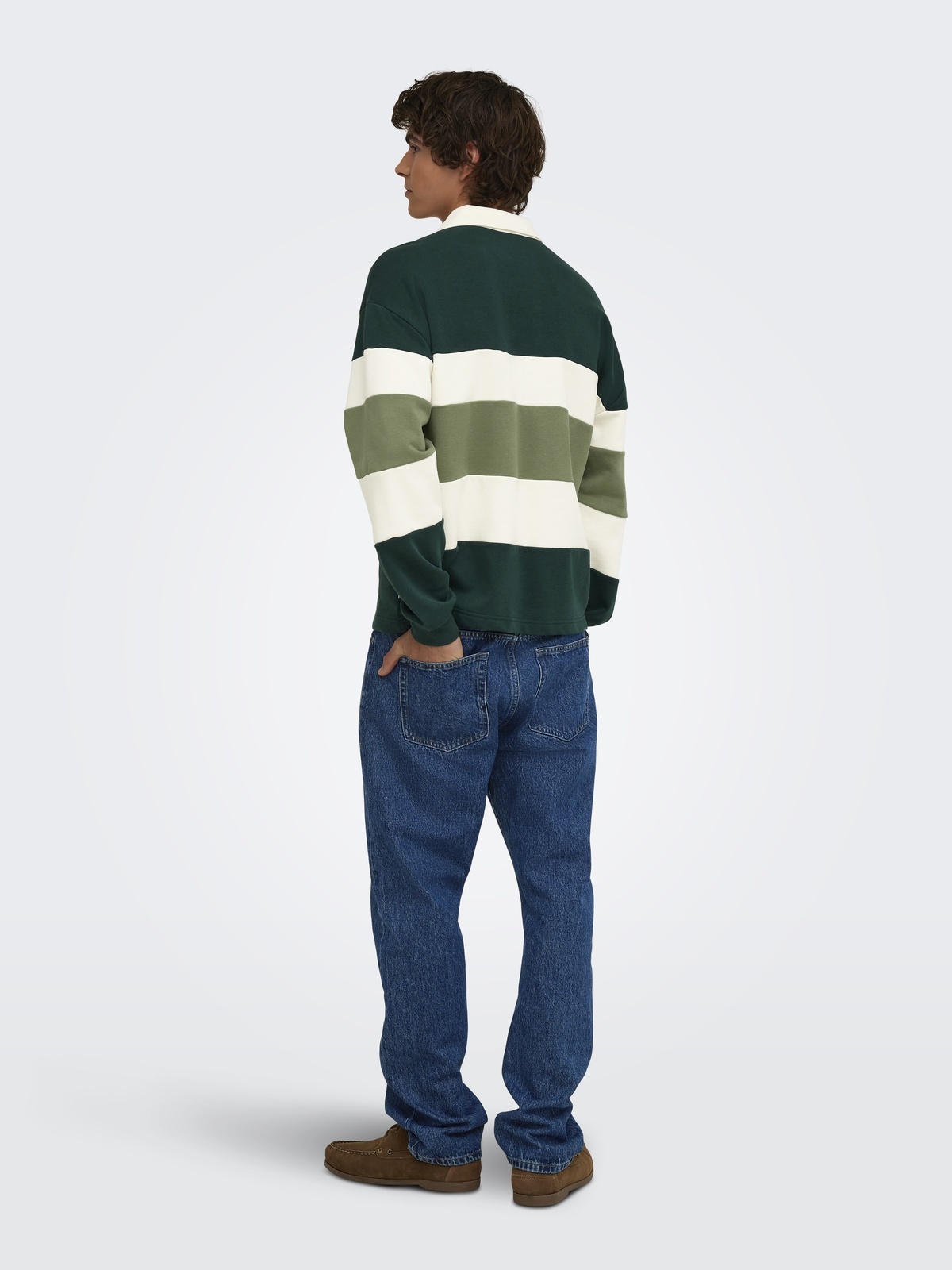 Only & Sons Benedict Long Sleeve Rugby Relax Sweat Polo Pine Grove BLOCK - SEAGRASS + EGRET