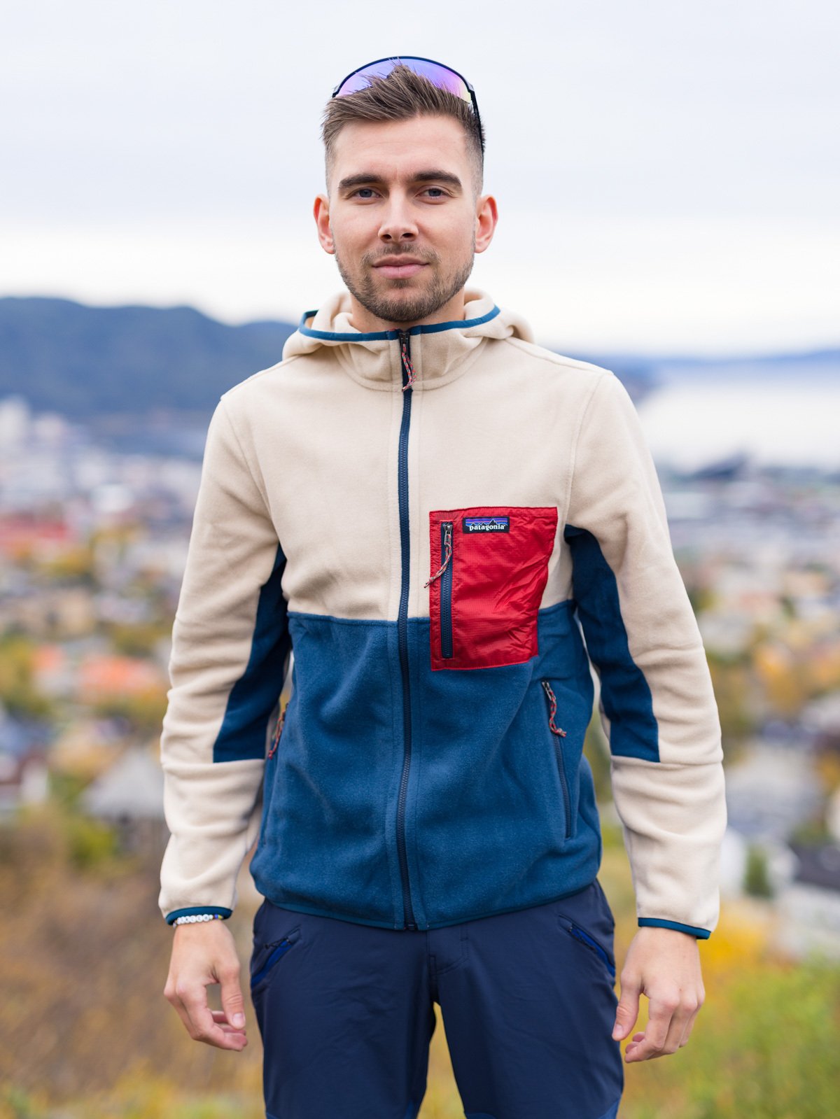 Patagonia M's Microdini Hoody Tidepool Blue w/Oar Tan