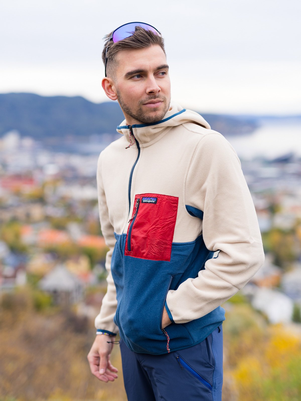 Patagonia M's Microdini Hoody Tidepool Blue w/Oar Tan