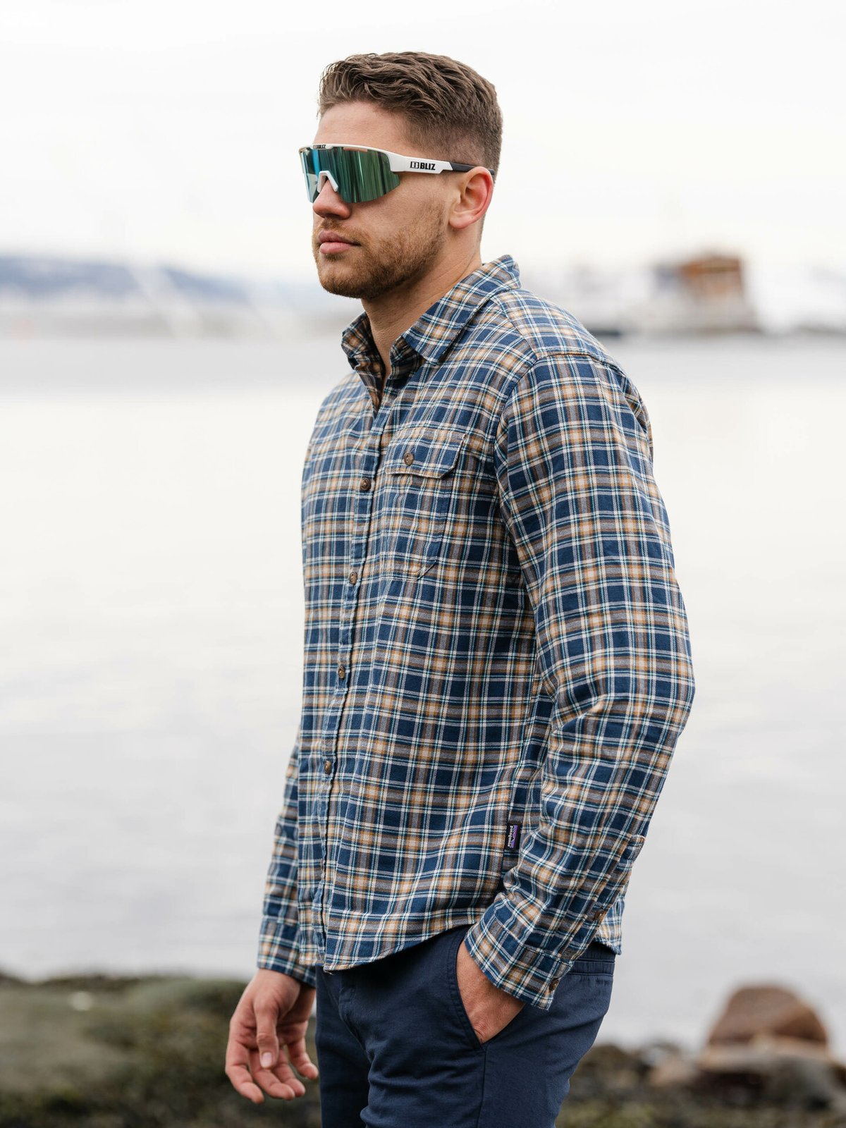 Patagonia M's CC Long Sleeve LW Fjord Flannel Shirt Squared Tidepool Blue