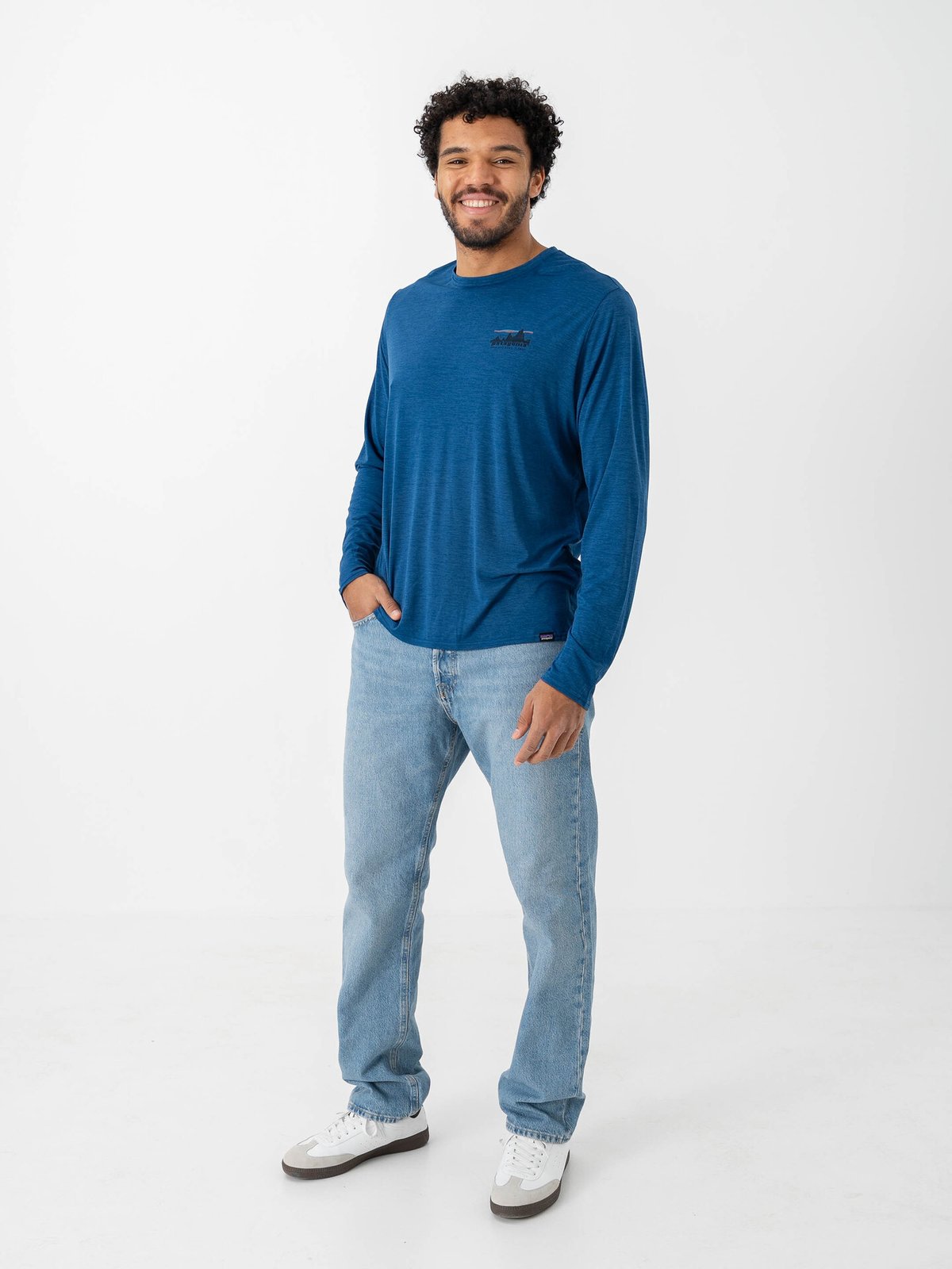 Patagonia Long Sleeve Cap Cool Daily Graphic Shirt '73 Skyline: Clement Blue X-Dye