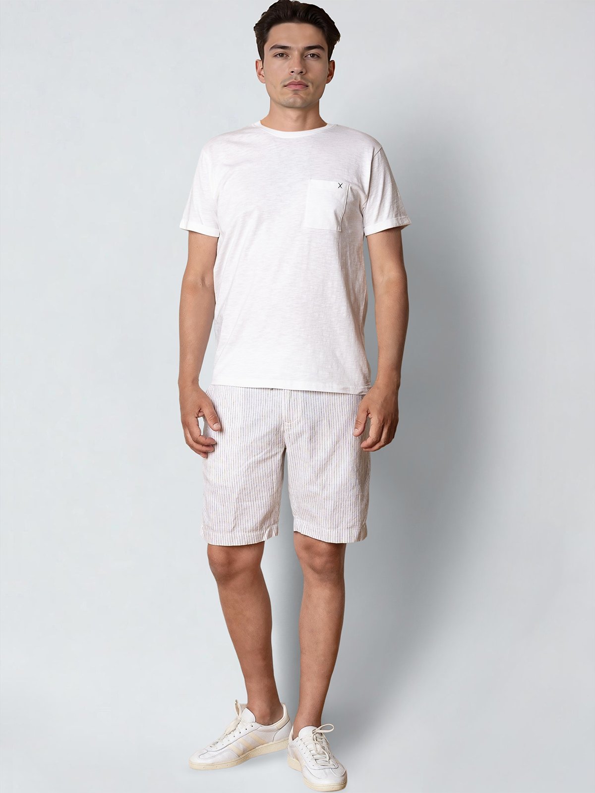 CLEAN CUT COPENHAGEN Barcelona Luca Striped Shorts White / Shitake