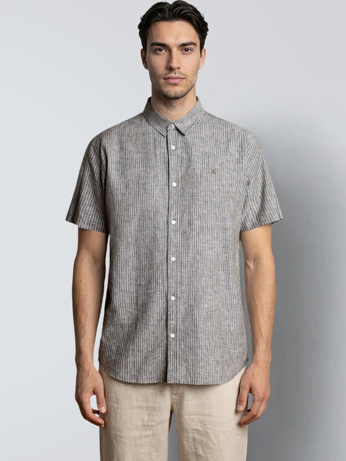 CLEAN CUT COPENHAGEN Luca Striped Short Sleeve Shirt Army / White