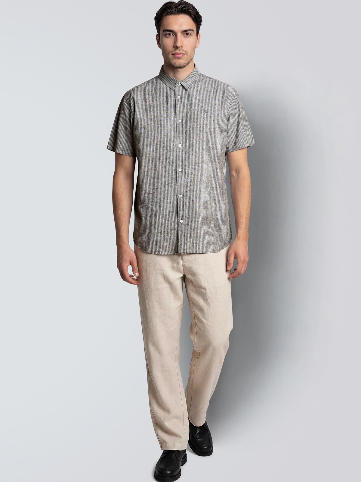 CLEAN CUT COPENHAGEN Luca Striped Short Sleeve Shirt Army / White