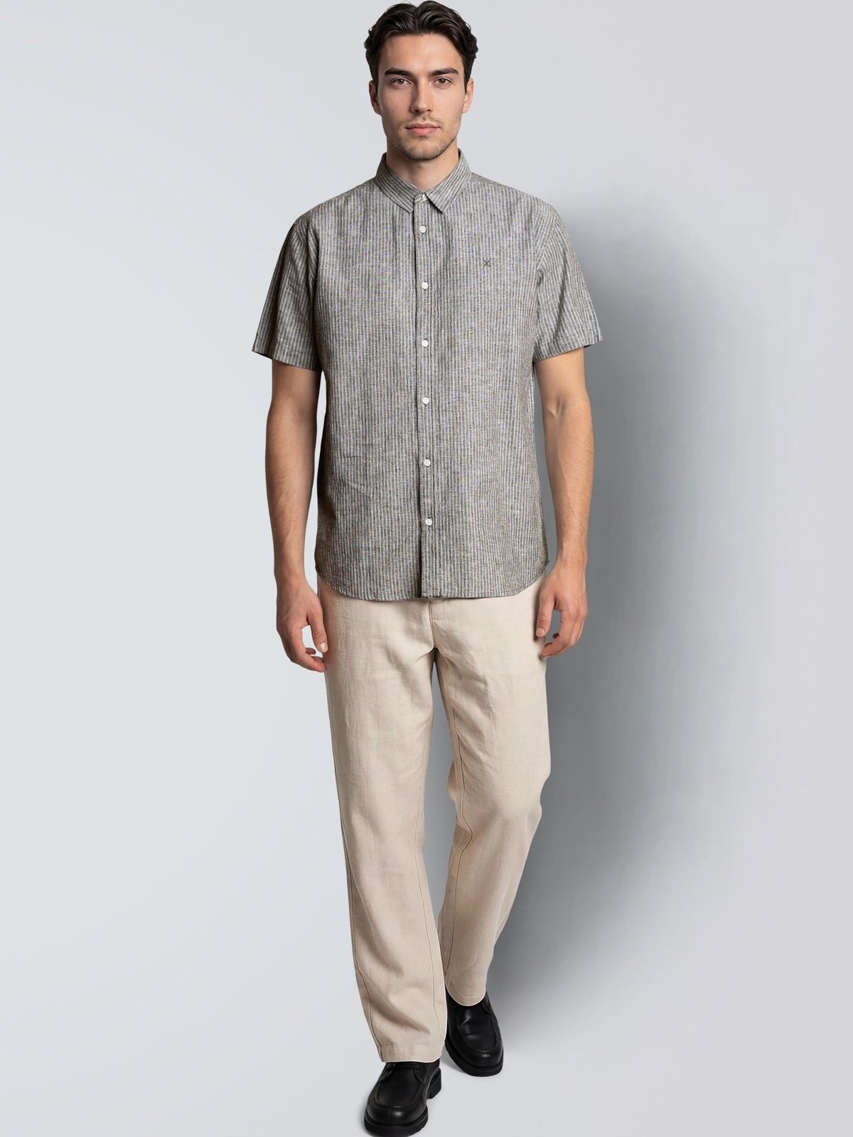 CLEAN CUT COPENHAGEN Luca Striped Short Sleeve Shirt Army / White