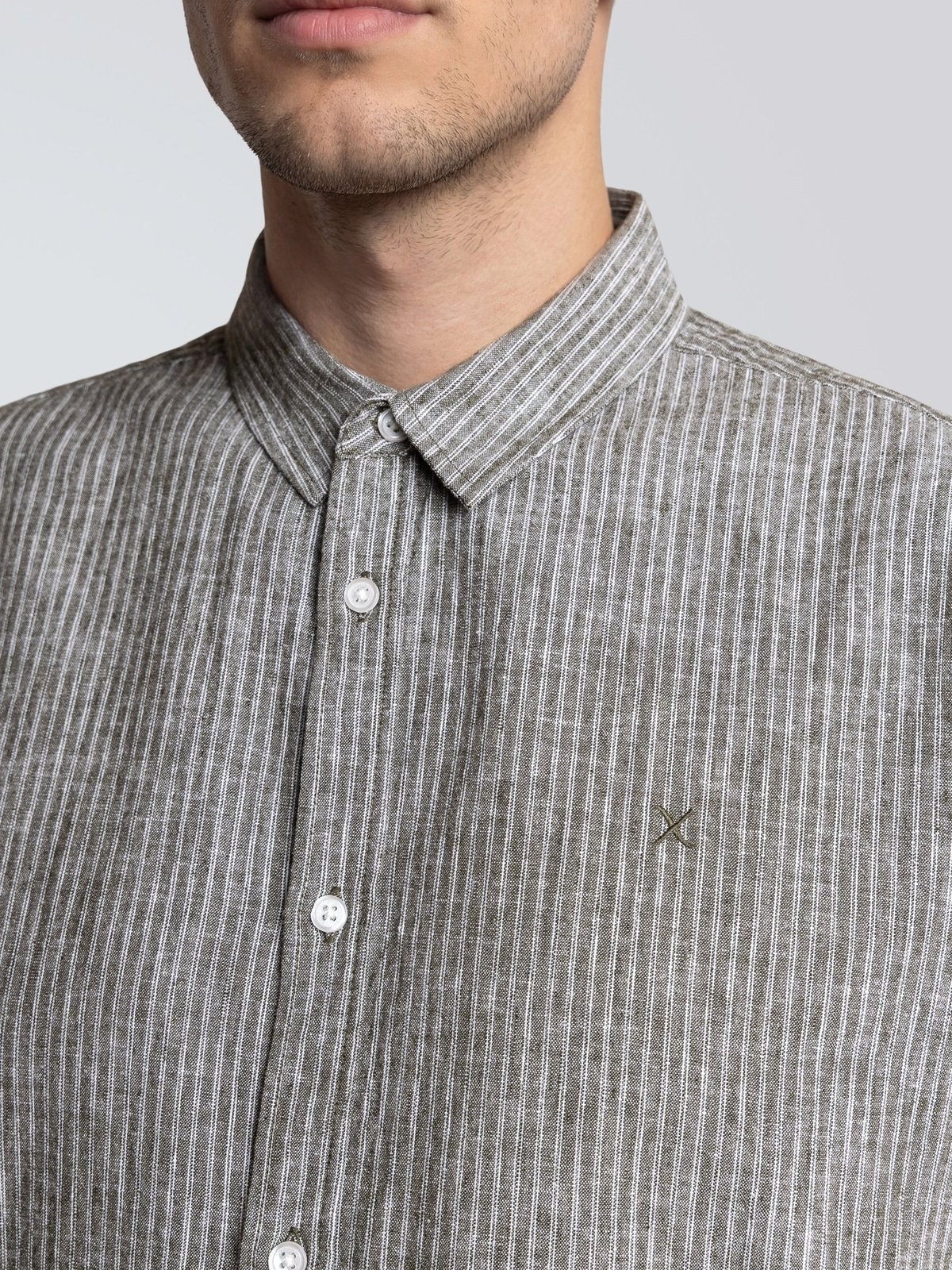 CLEAN CUT COPENHAGEN Luca Striped Short Sleeve Shirt Army / White