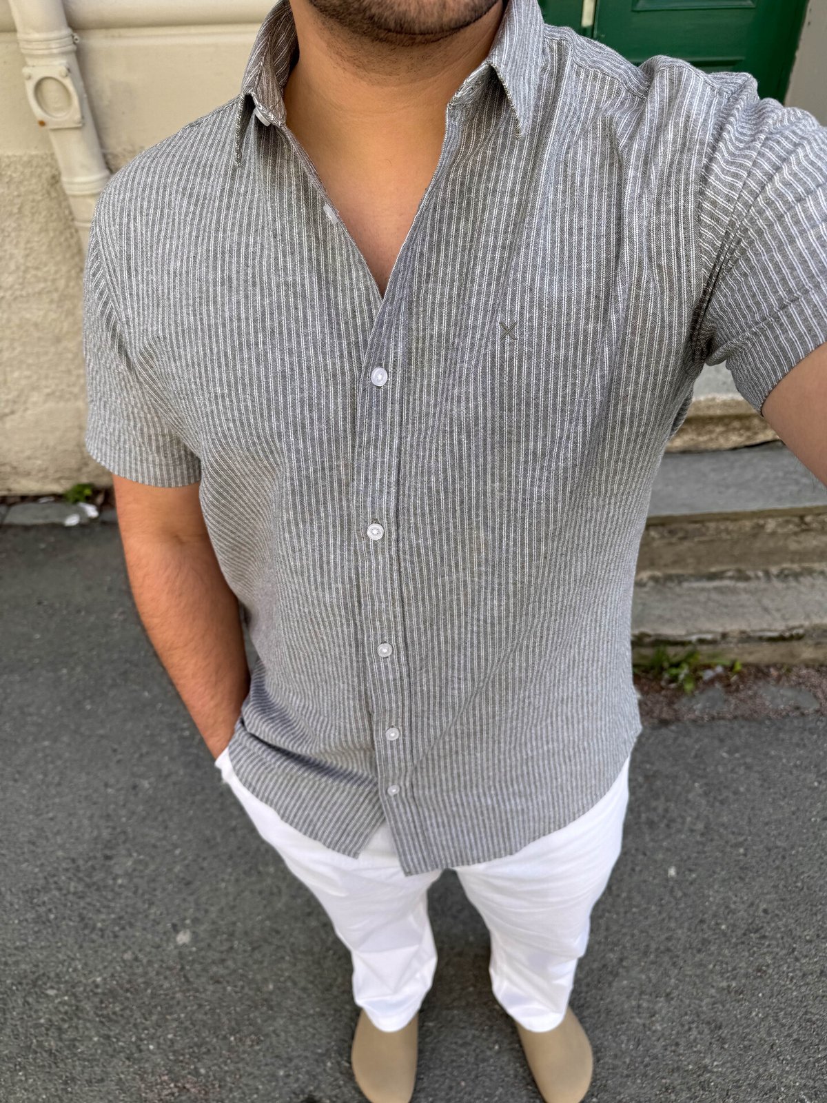 Clean Cut Copenhagen Luca Striped Short Sleeve Shirt Army / White